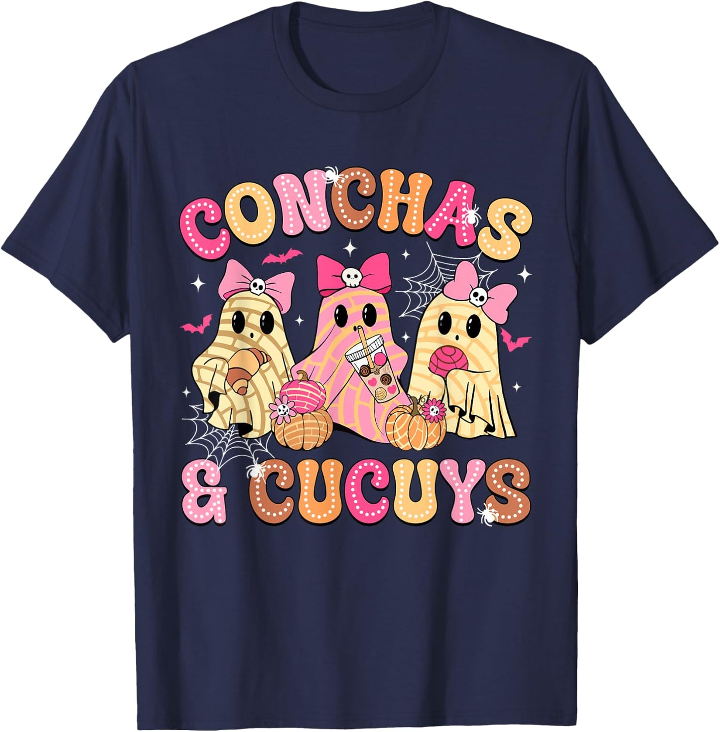 Cute Conchas And Cucuys Ghost Funny Mexican Halloween Ghost T-Shirt - T-Shirt | Navy