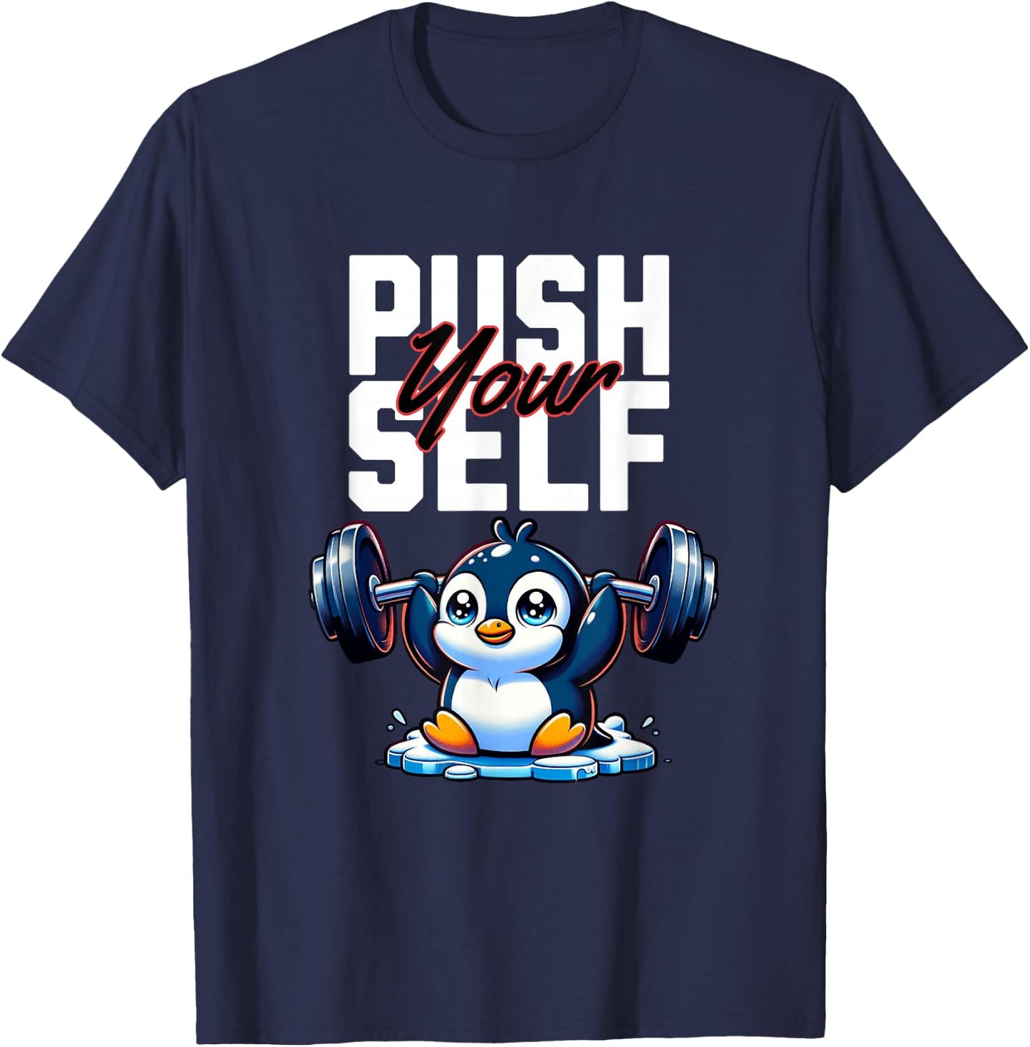 Funny Penguin Fitness Zoo Weightlifting- Penguin Lovers T-Shirt - T-Shirt | Navy