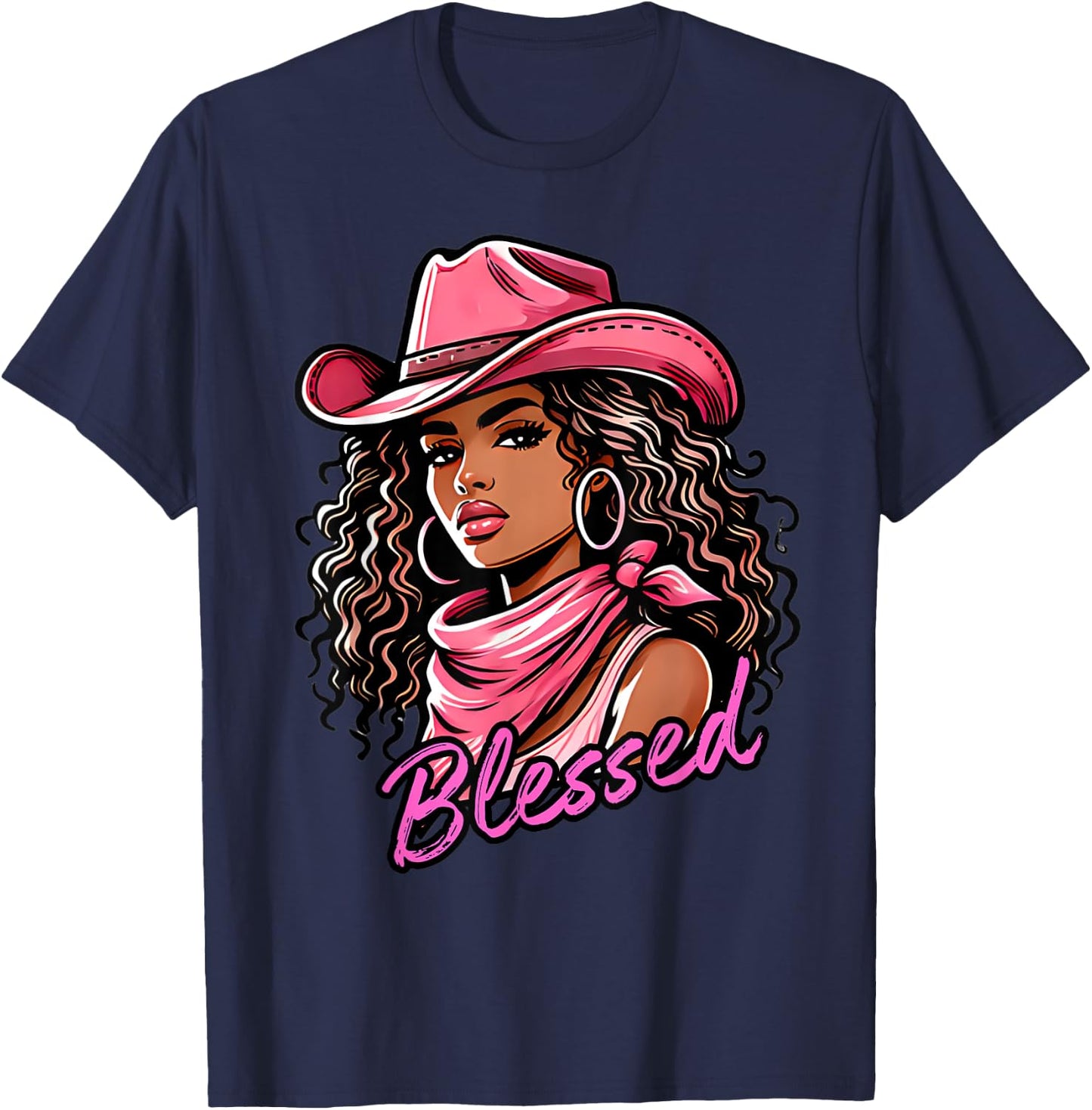Blessed Black Cowgirl Western Swag African Christian Woman T-Shirt - T-Shirt | Navy