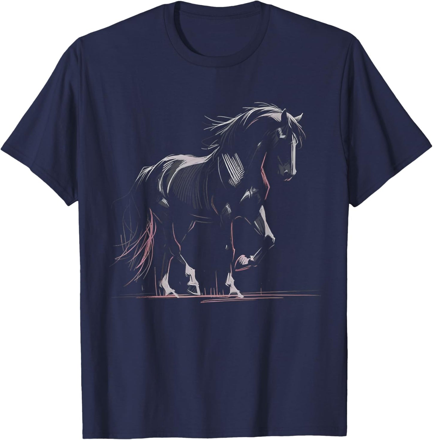Horse Silhouette Graphic Art Design Black Horses Lover Gifts T-Shirt - T-Shirt | Navy