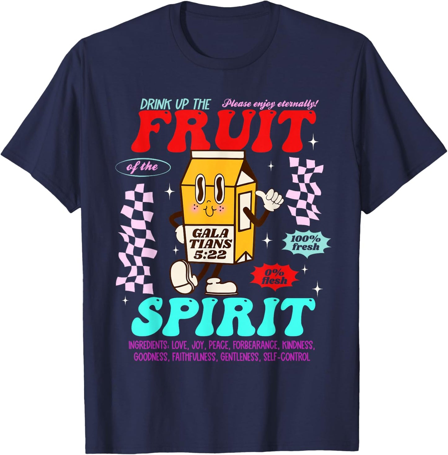 Drink Up Fruit Of The Spirit Christian Milk Bottle Checkered T-Shirt - T-Shirt | Navy