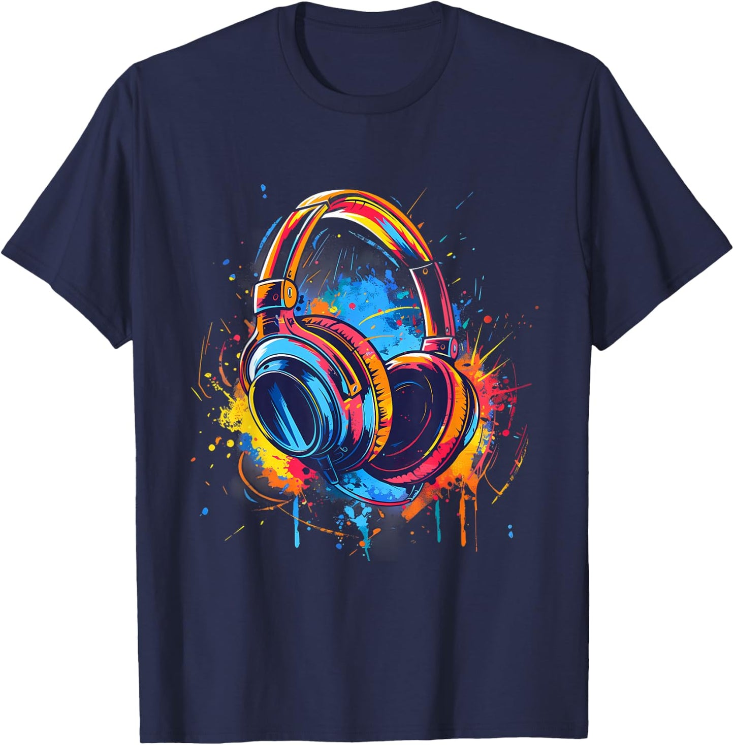 Headphones Music DJ Music Lover Splash EDM Music Headphones T-Shirt - T-Shirt | Navy