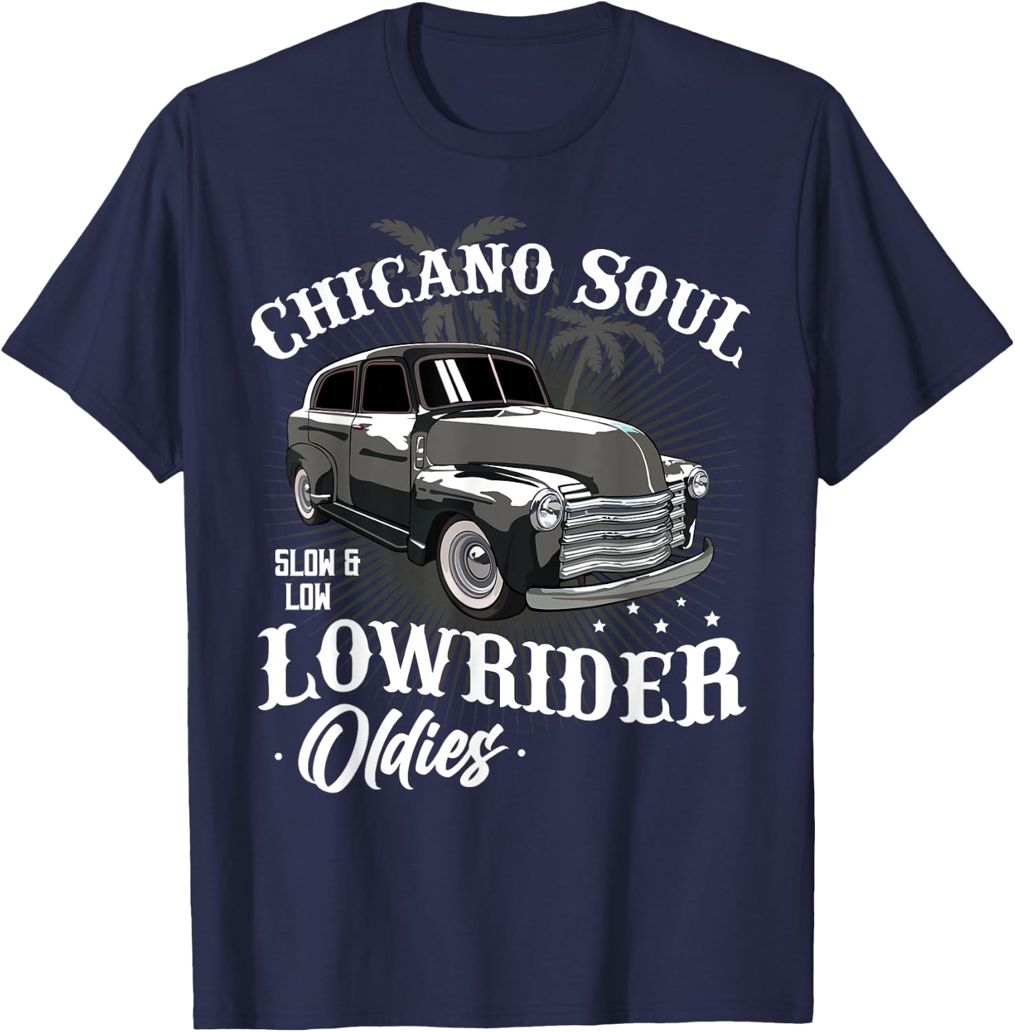 Lowrider Retro Chicano Mexican Latina Rider Cholo Car Lover T-Shirt - T-Shirt | Navy