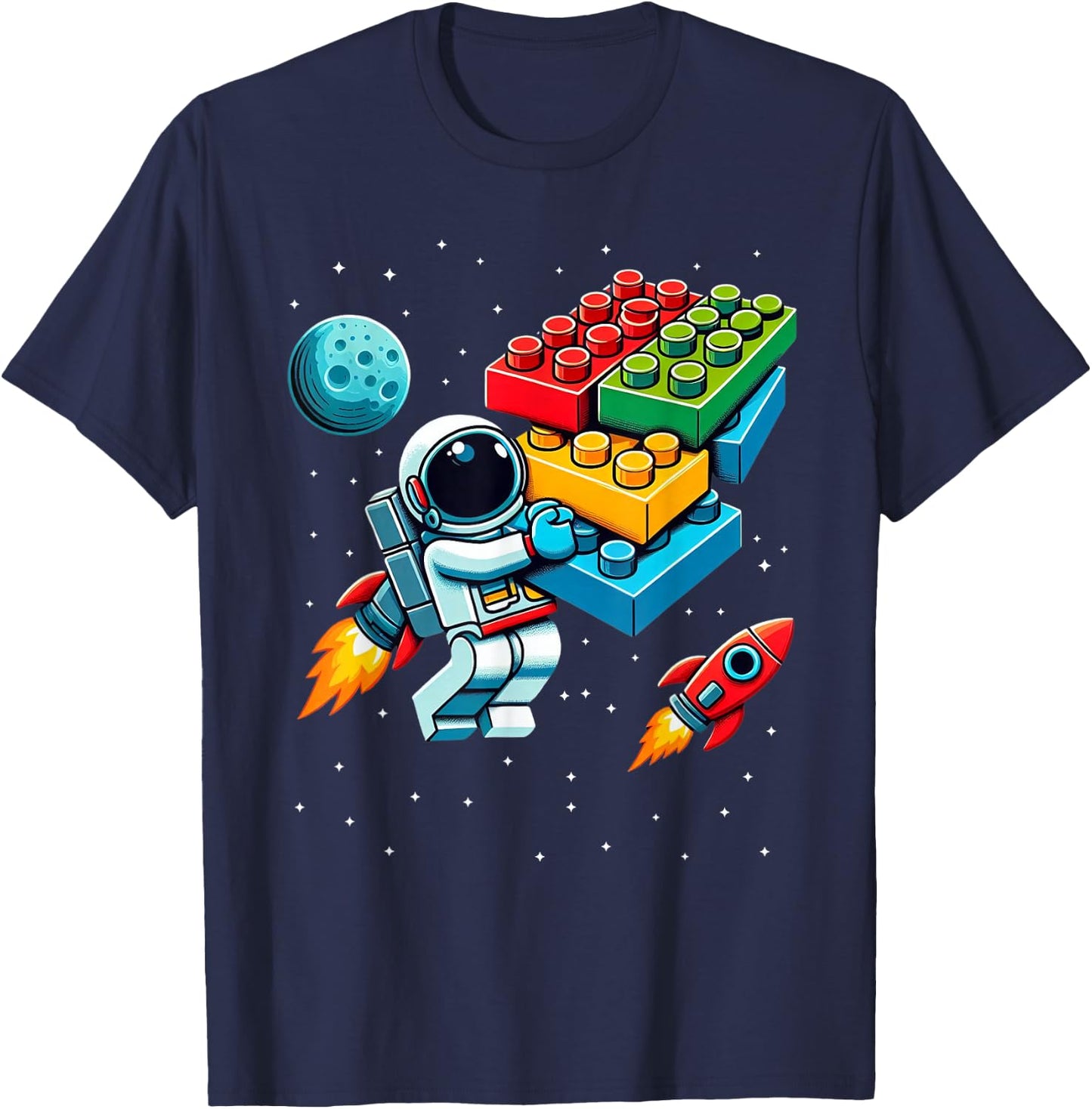 Master Builder Space Astronaut Building Blocks Bricks Boys T-Shirt - T-Shirt | Navy