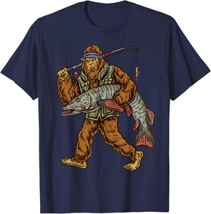 Muskie Fishing Tiger Musky Hunting Bigfoot Fishermen T-Shirt - T-Shirt | Navy