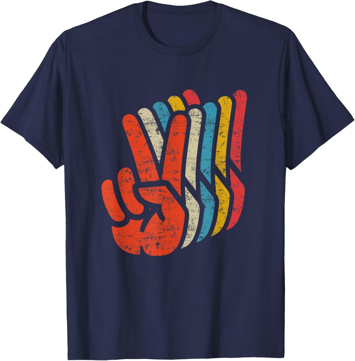 Retro Peace Sign V Fingers Graphic 60s 70s Vintage Peace T-Shirt - T-Shirt | Navy
