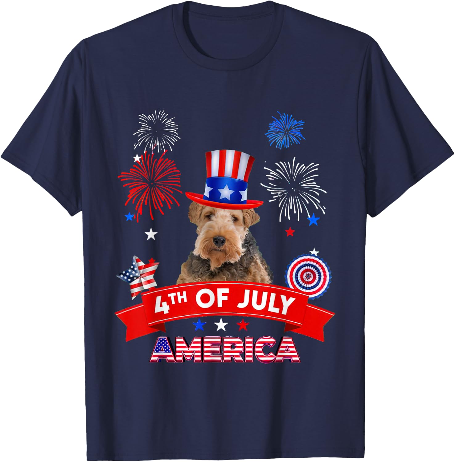 4th of July Decor Patriotic LOVE Wire Fox Terrier Dog USA T-Shirt - T-Shirt | Navy