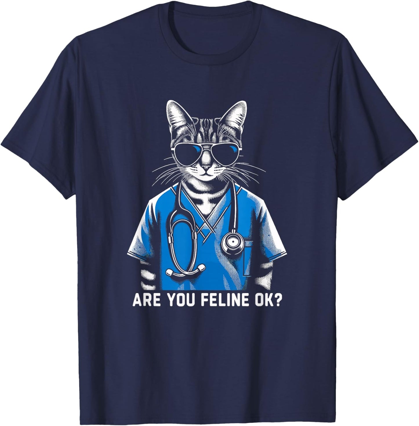 Retro Cat Nurse Gifts Nurse Week Gifts Men Women Funny Nurse T-Shirt - T-Shirt | Navy