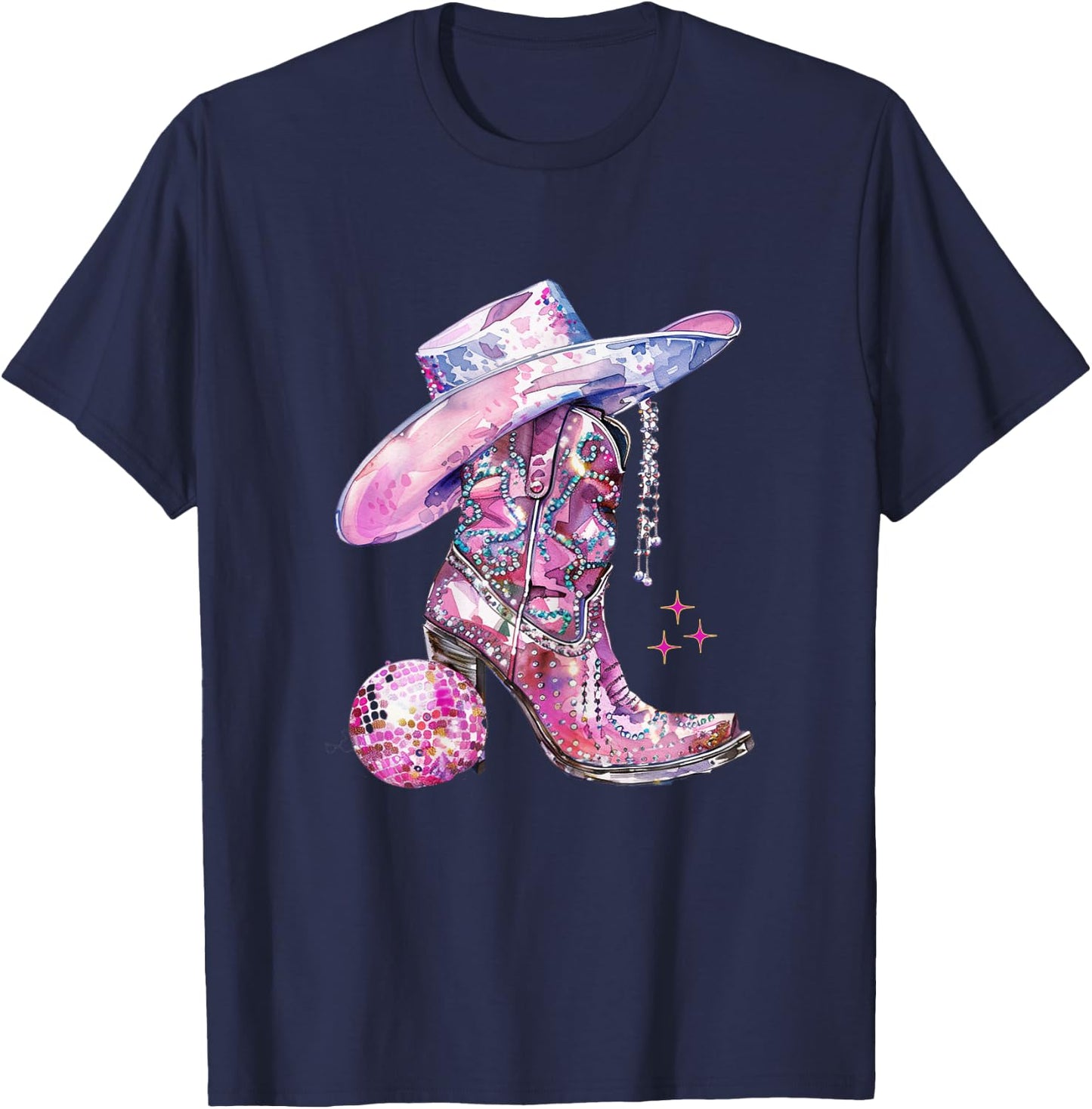 Pink Cowgirl Girl Western Country Music Disco Party Rodeo T-Shirt - T-Shirt | Navy
