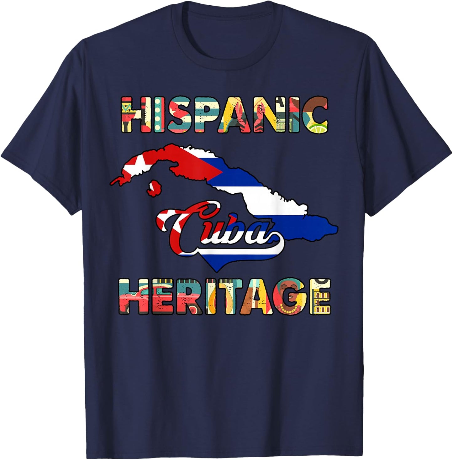 Cuba Hispanic Heritage Month Shirt Cuban Flag T-Shirt - T-Shirt | Navy