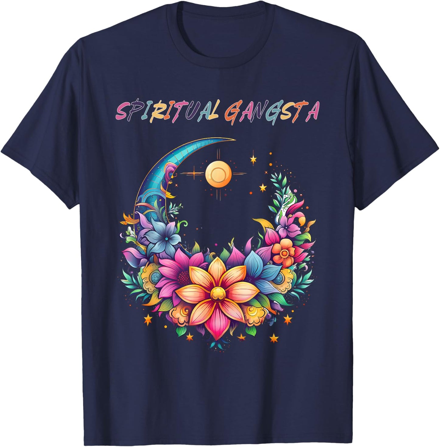 Spiritual Gangsta Floral Moon Yoga Meditation Mandala T-Shirt - T-Shirt | Navy