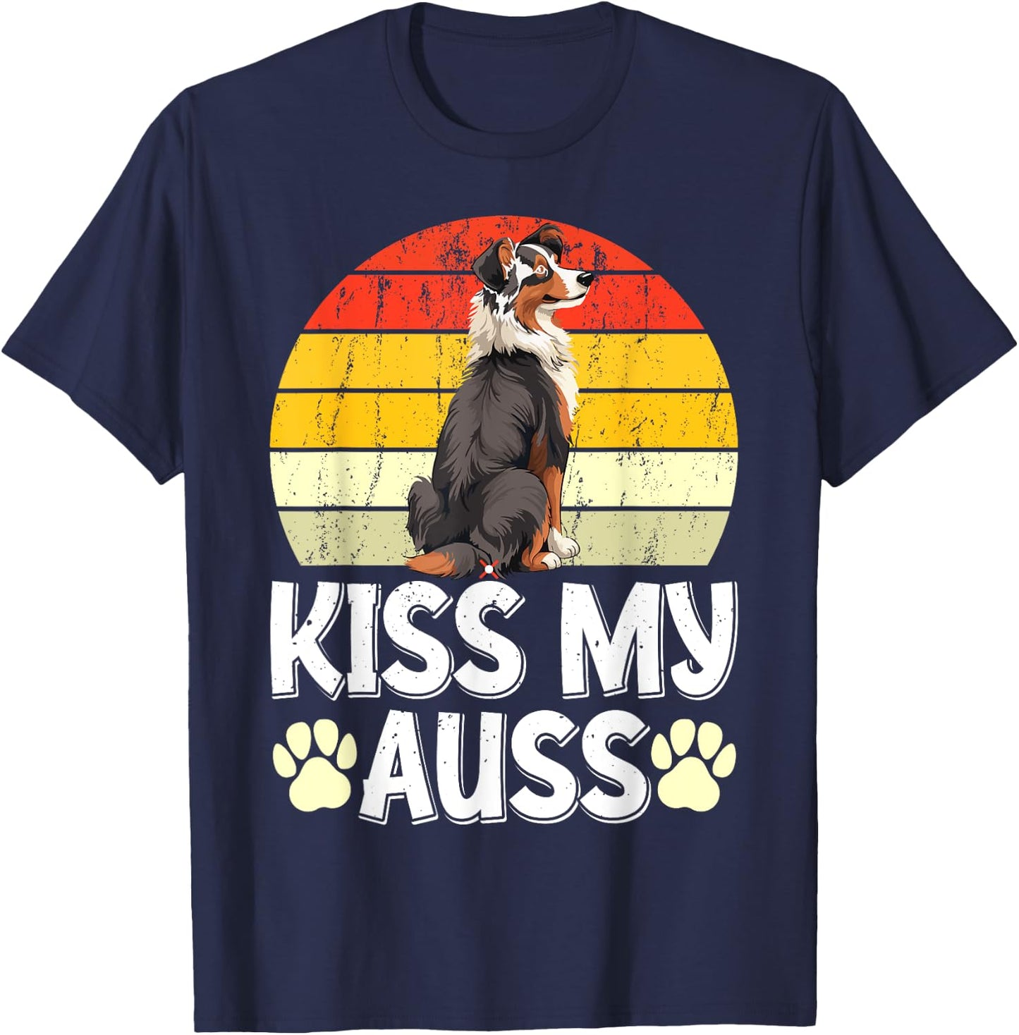 Australian Shepherd Funny KISS MY AUSS Vintage Aussie T-Shirt - T-Shirt | Navy