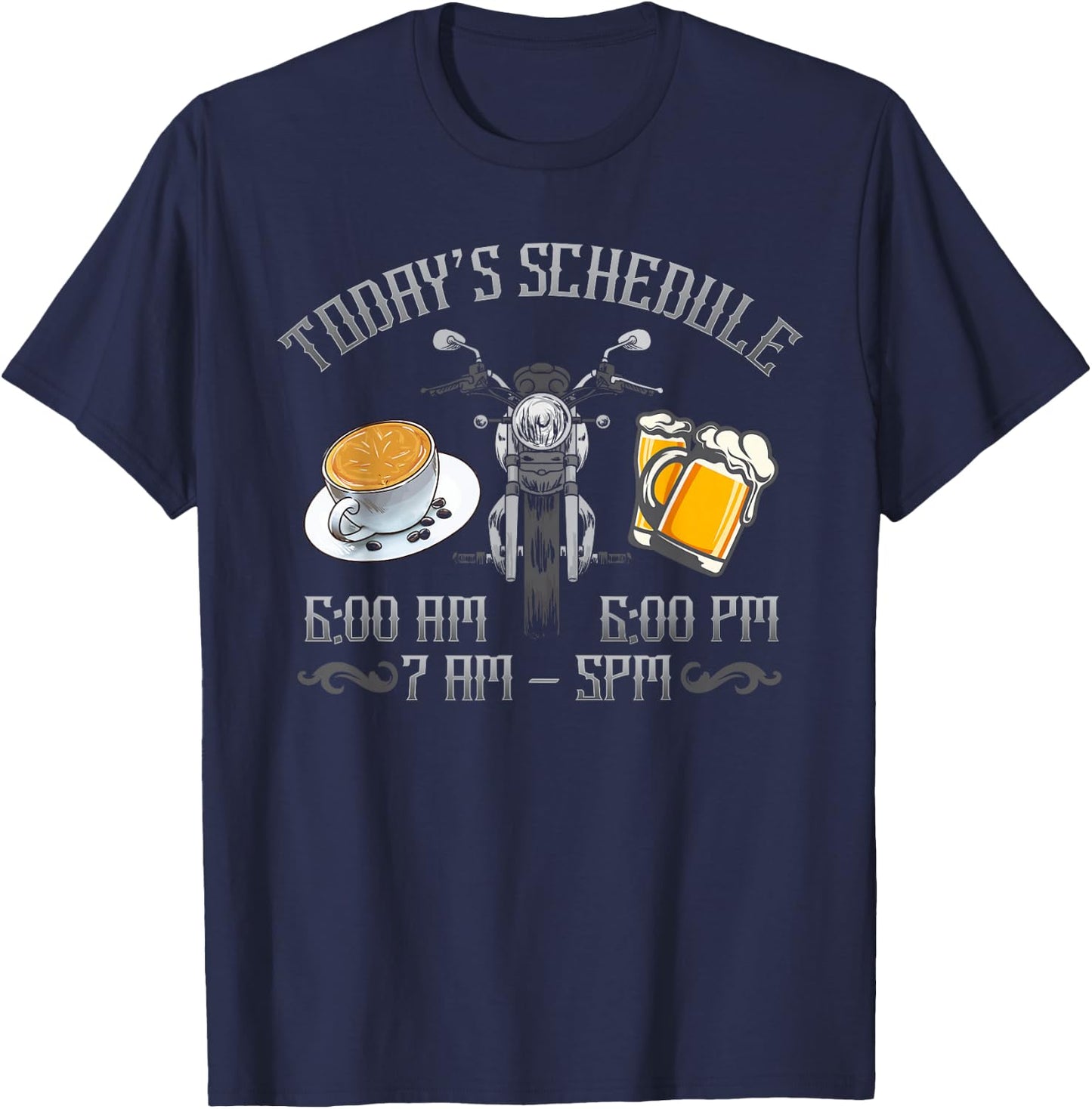 Today's Schedule Coffee Ride Motorcycle Beer Funny T-Shirt - T-Shirt | Navy