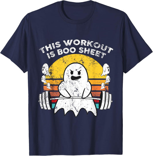Funny This Workout Is Boo Sheet Halloween Ghost Exercise Gym T-Shirt - T-Shirt | Navy