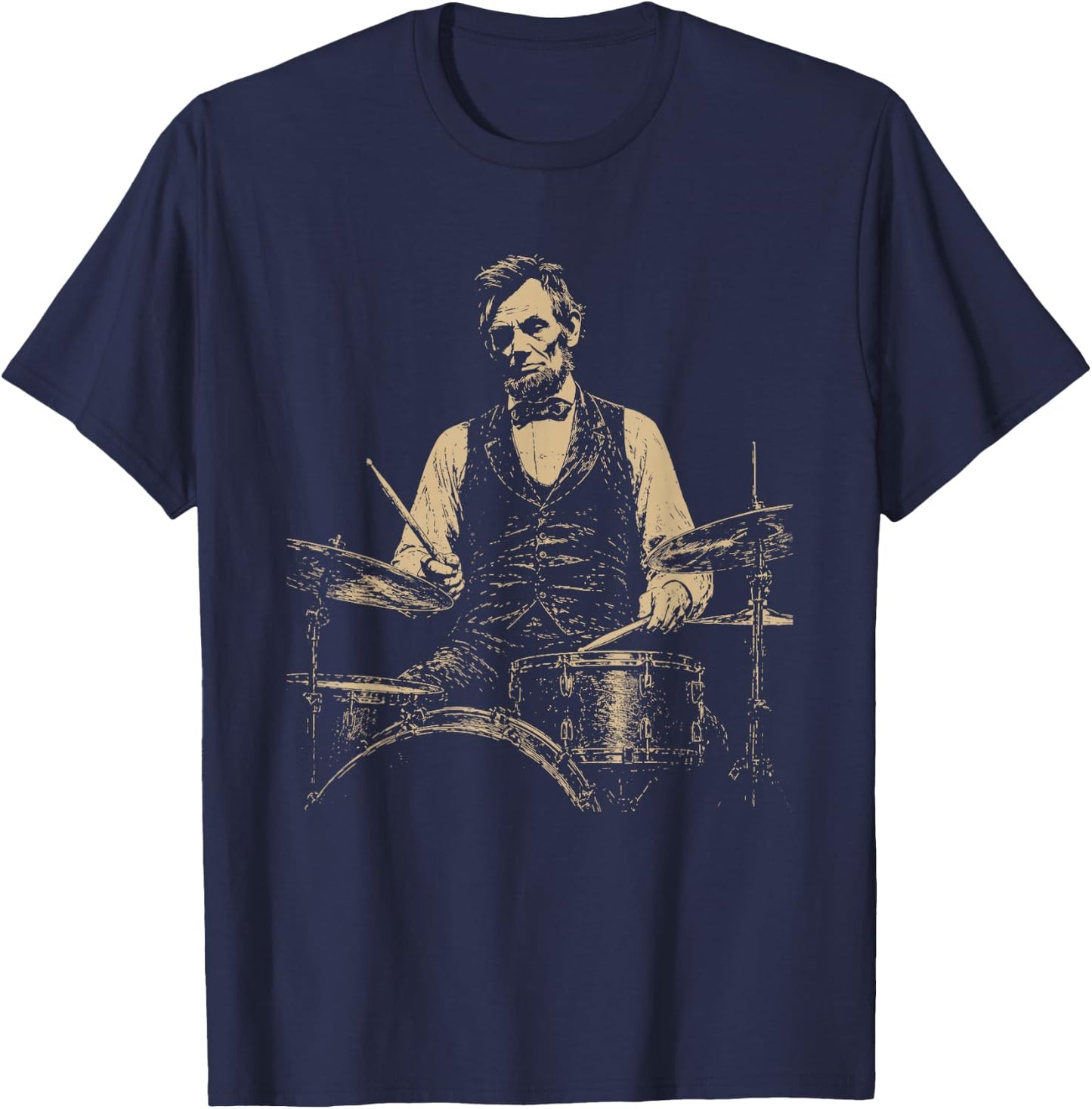 Abraham Lincoln Historic President Playing Drums Vintage T-Shirt - T-Shirt | Navy