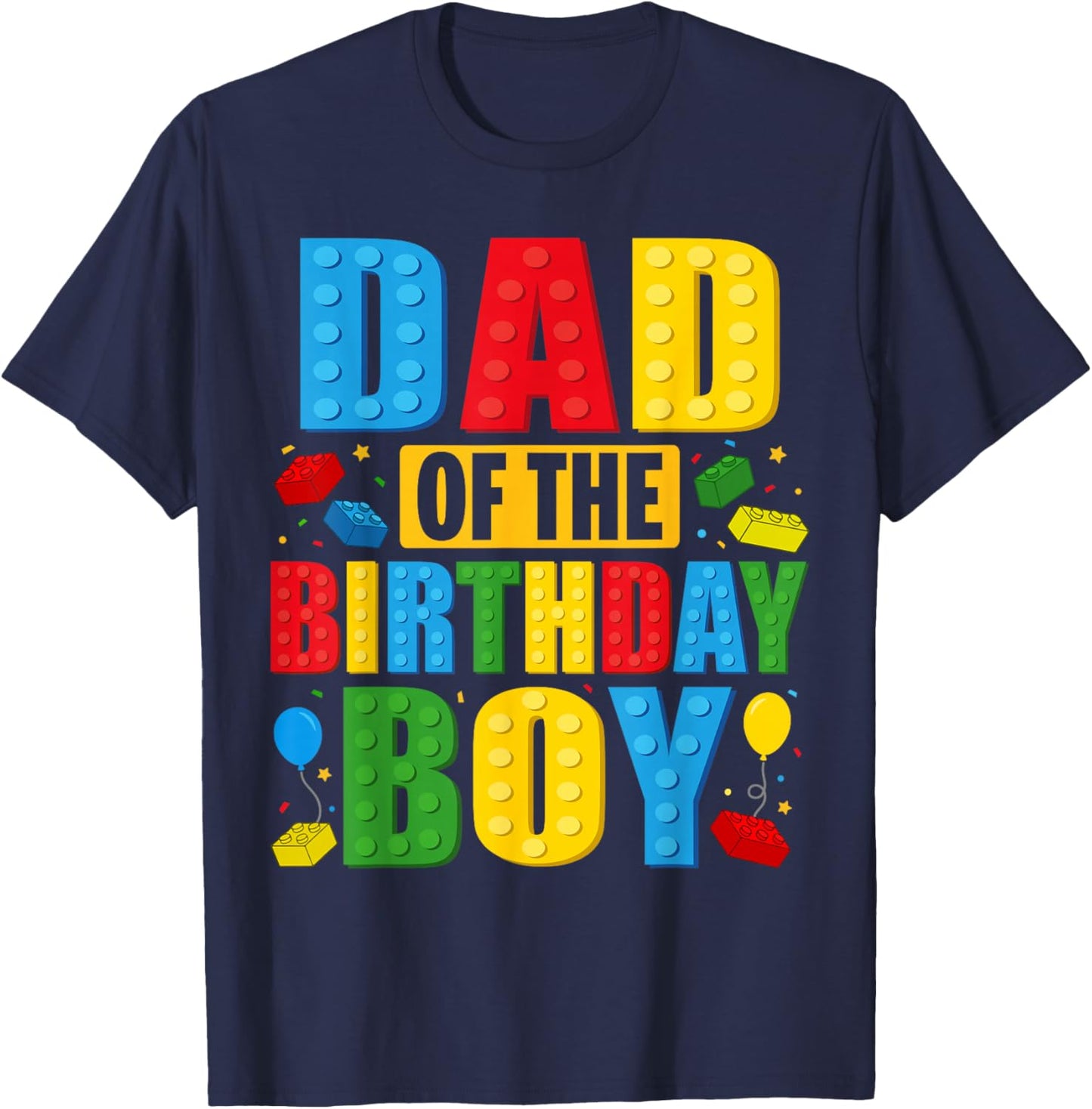 Dad Of The Birthday Boy Building Blocks Birthday Party Crew T-Shirt - T-Shirt | Navy