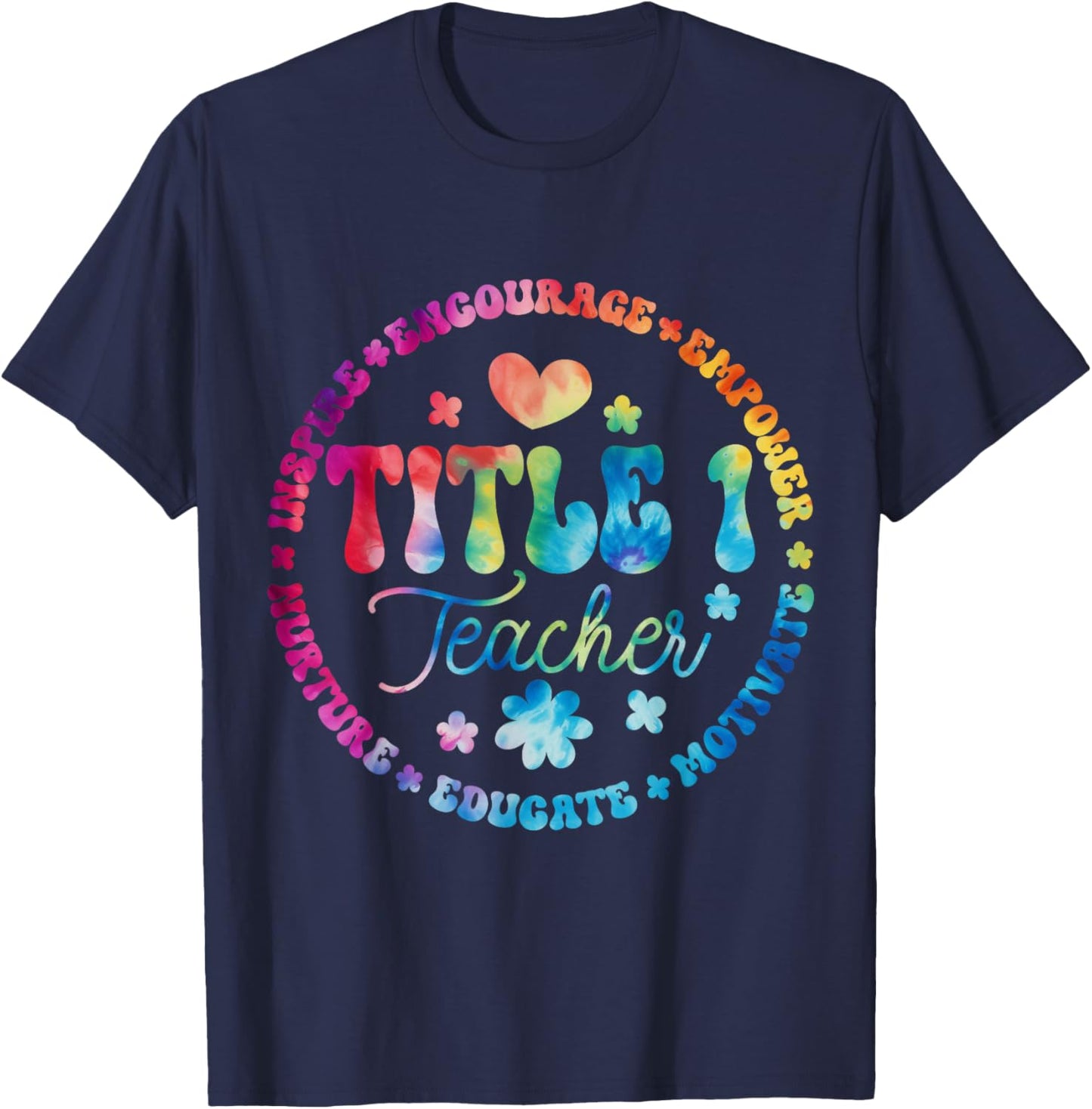 Groovy Title 1 teacher squad cute title 1 Reading T-Shirt - T-Shirt | Navy