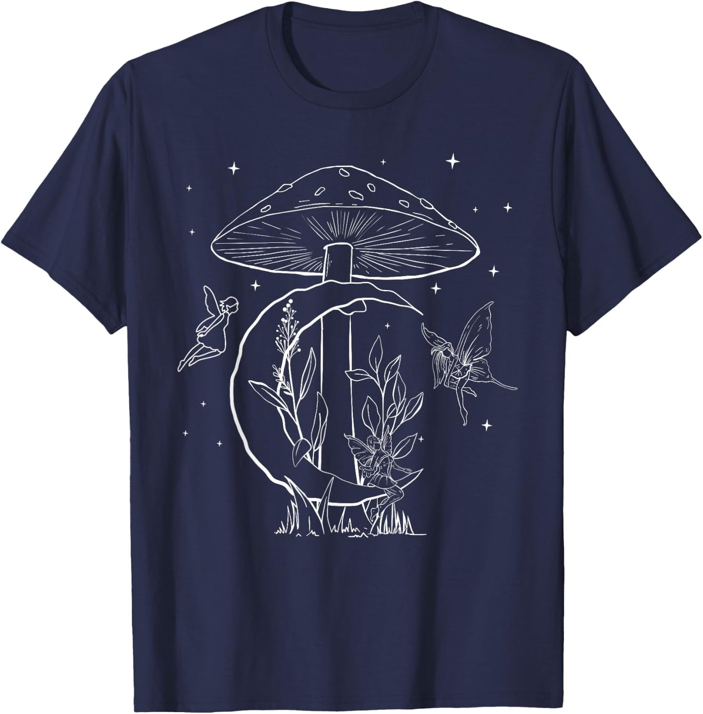 Fairycore Aesthetic Fairy Core Grunge Mushroom Moon Fairies T-Shirt - T-Shirt | Navy