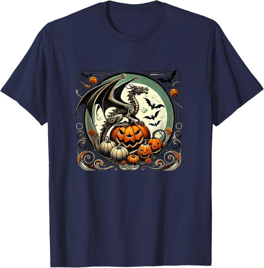 Halloween Dragon Illustration Autumn fall dragons T-Shirt - T-Shirt | Navy