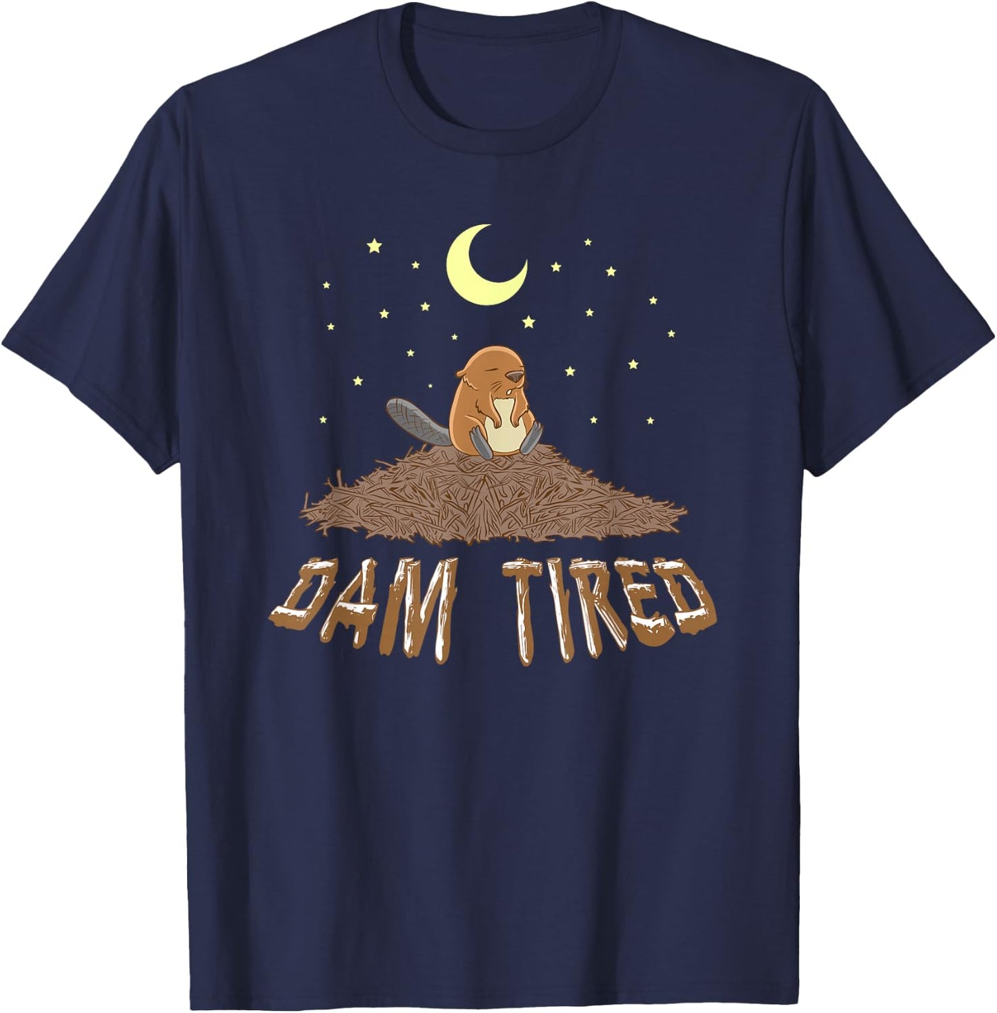 Animal Pajama Night Shirt - DAM TIRED Beaver T-Shirt - T-Shirt | Navy