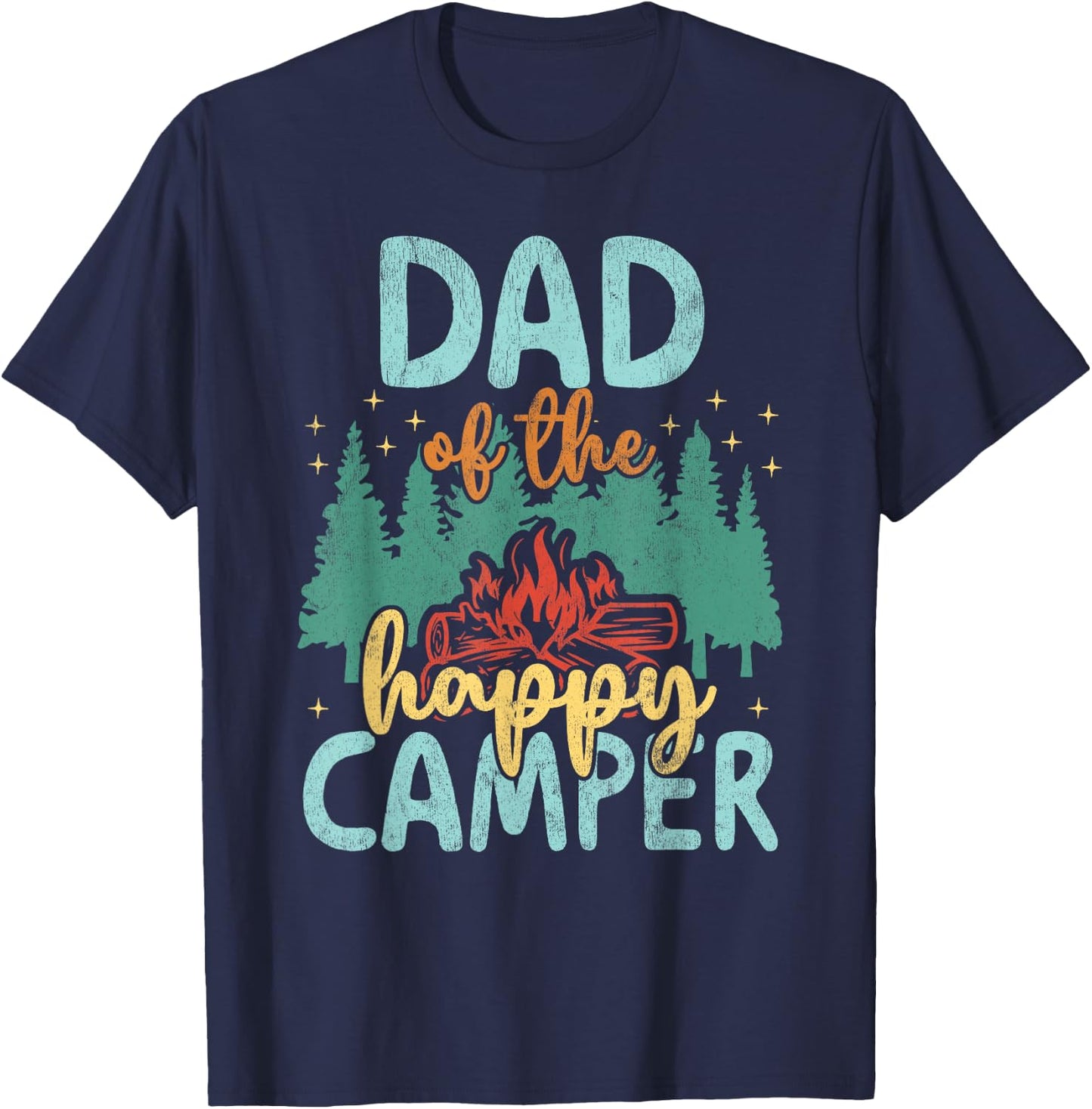 Dad of Happy Camper 1st Birthday Party Retro Dad T-Shirt - T-Shirt | Navy