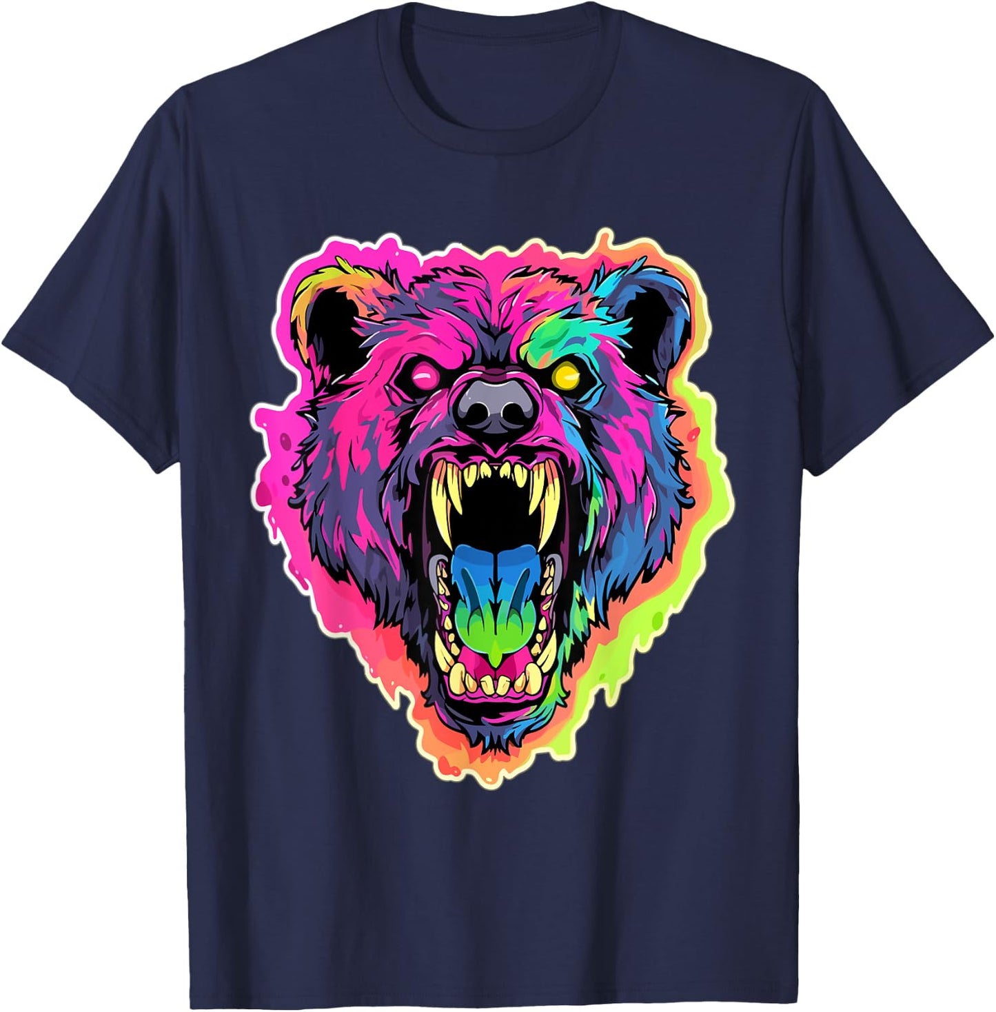 Psychedelic Party EDM Bear Summer Tekk Men Women T-Shirt - T-Shirt | Navy