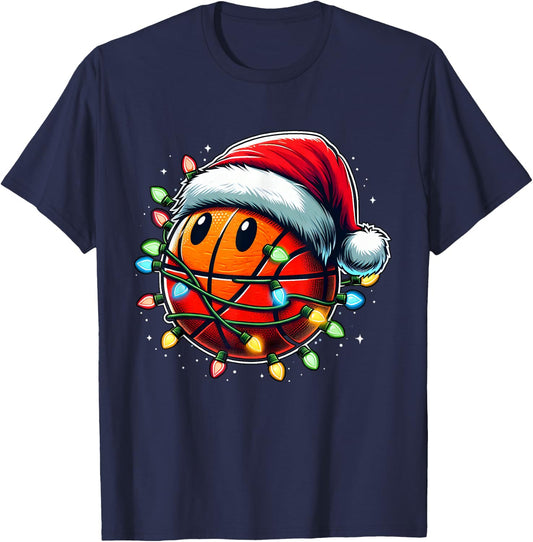 Christmas Basketball Xmas Santa Basketball Lover Boys Girls T-Shirt - T-Shirt | Navy