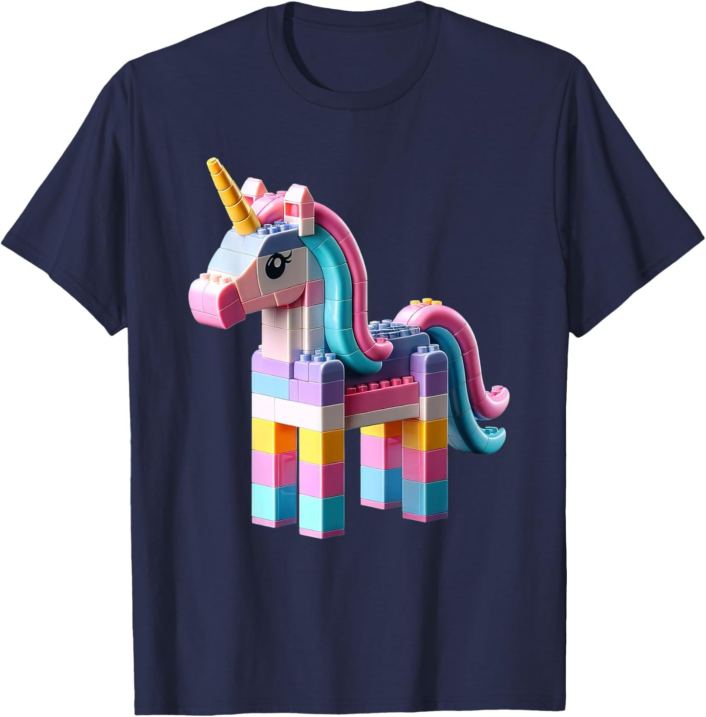 Master Builder Bricks Blocks Play Toys Unicorn T-Shirt - T-Shirt | Navy