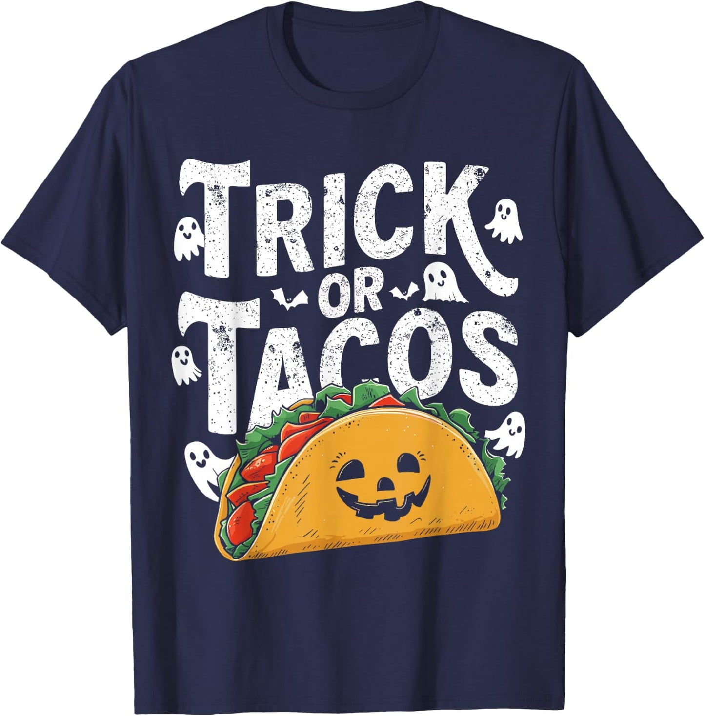 Trick or Tacos Mexican Funny Halloween Taco Food Lover T-Shirt - T-Shirt | Navy