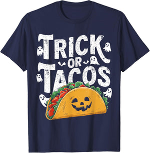 Trick or Tacos Mexican Funny Halloween Taco Food Lover T-Shirt - T-Shirt | Navy