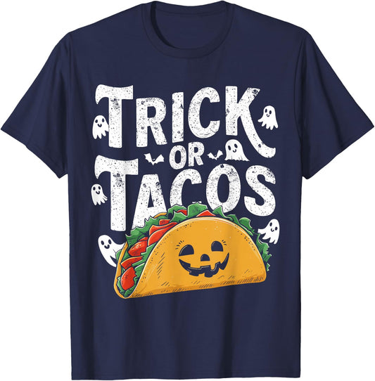 Trick or Tacos Mexican Funny Halloween Taco Food Lover T-Shirt - T-Shirt | Navy
