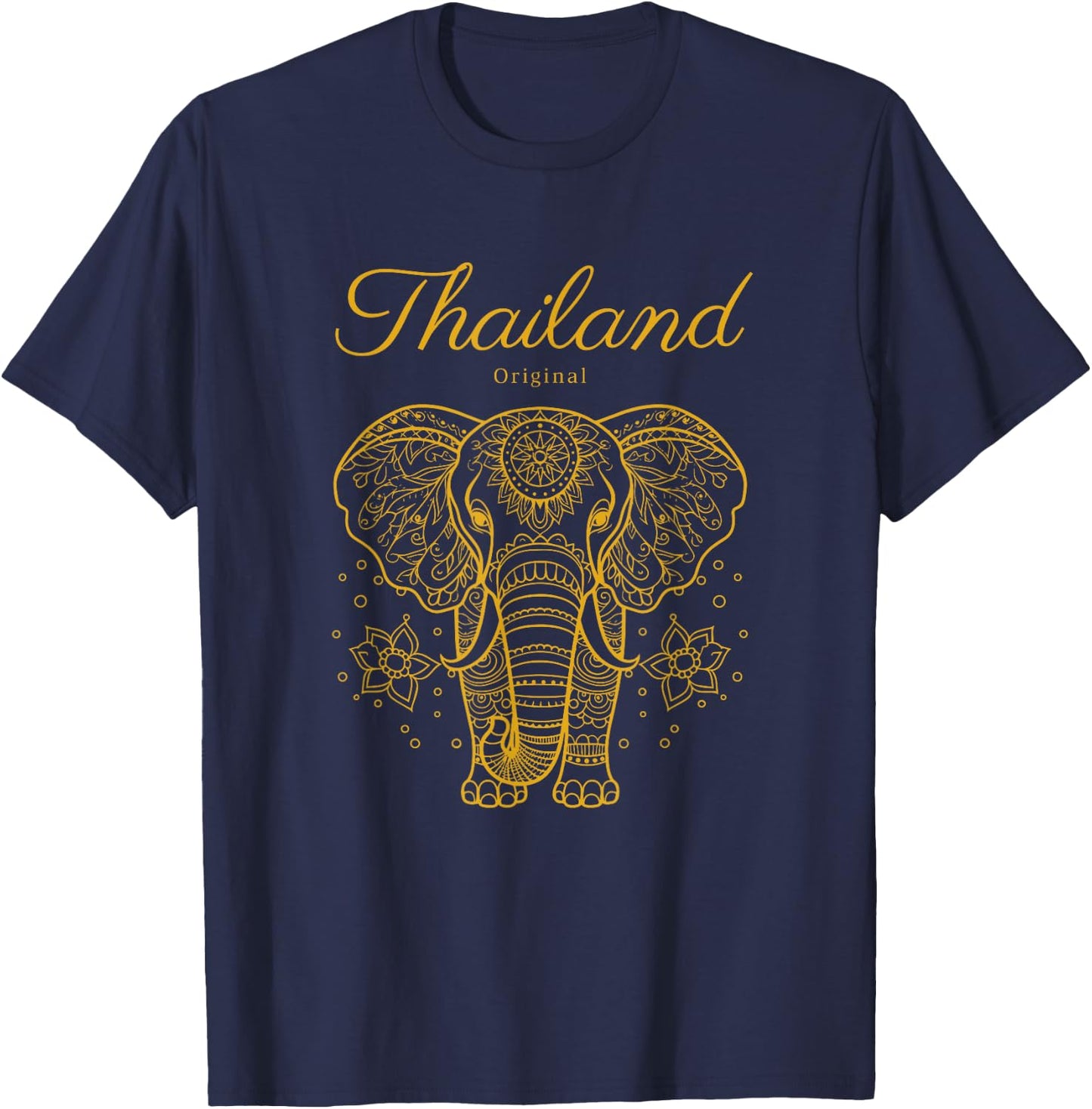 Elephant Thailand Gifts -Adults Thailand Elephant Black Small T-Shirt - T-Shirt | Navy
