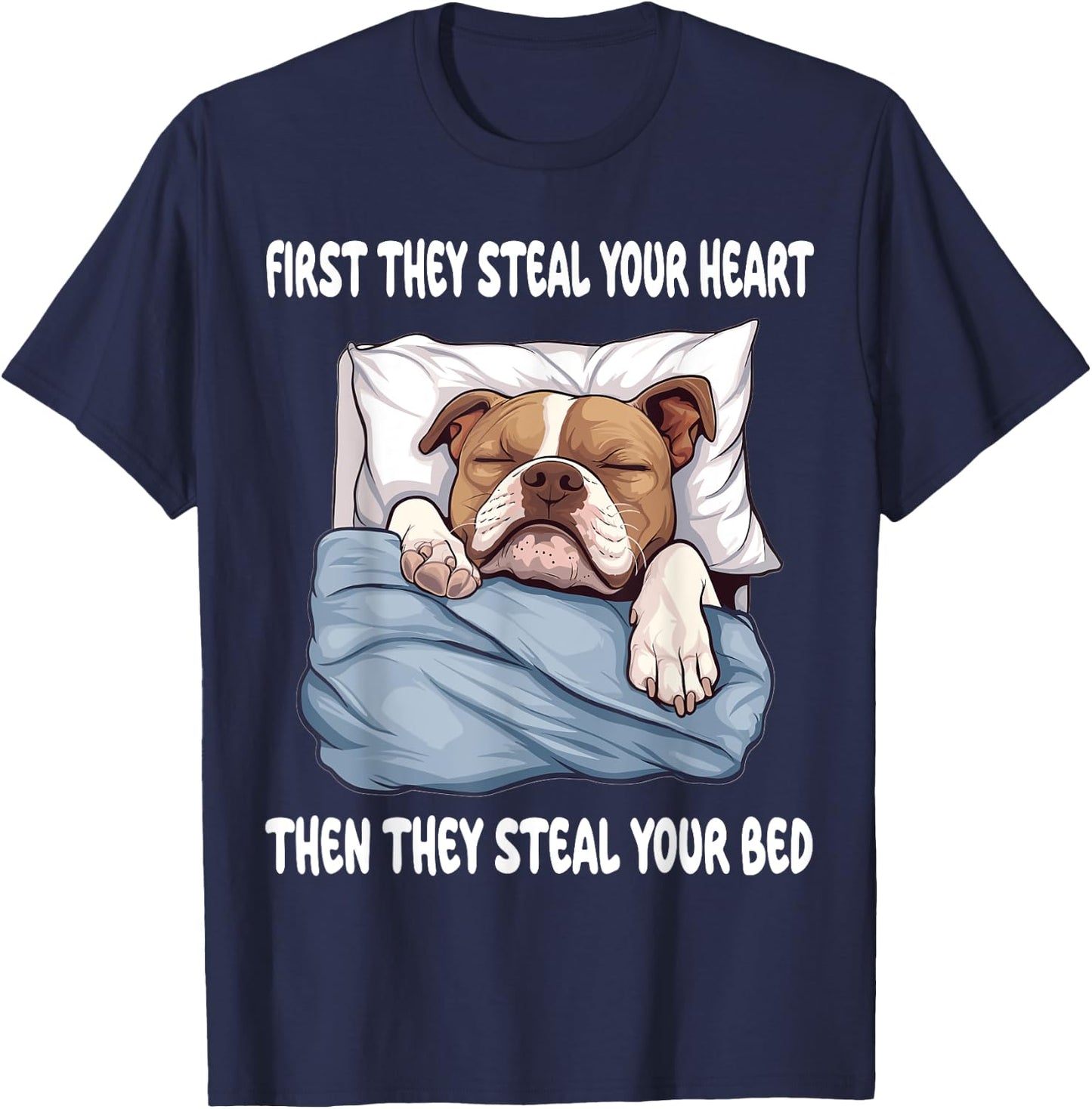 American Staffordshire Terrier Sleeping Pajamas Nightgown T-Shirt - T-Shirt | Navy