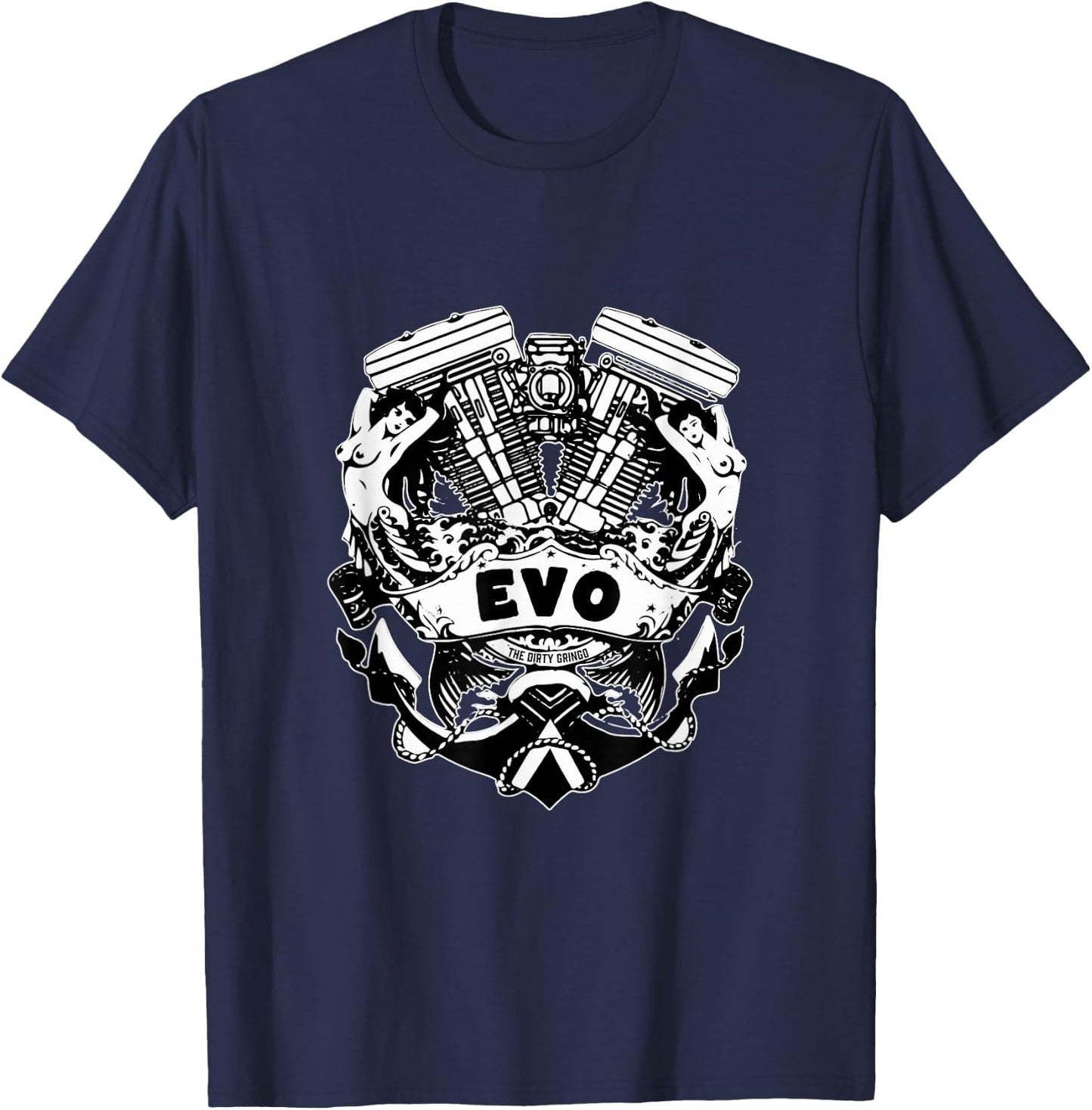 The Dirty Gringo Evo Motorcycle Evolution VTwin Flash Tattoo T-Shirt - T-Shirt | Navy