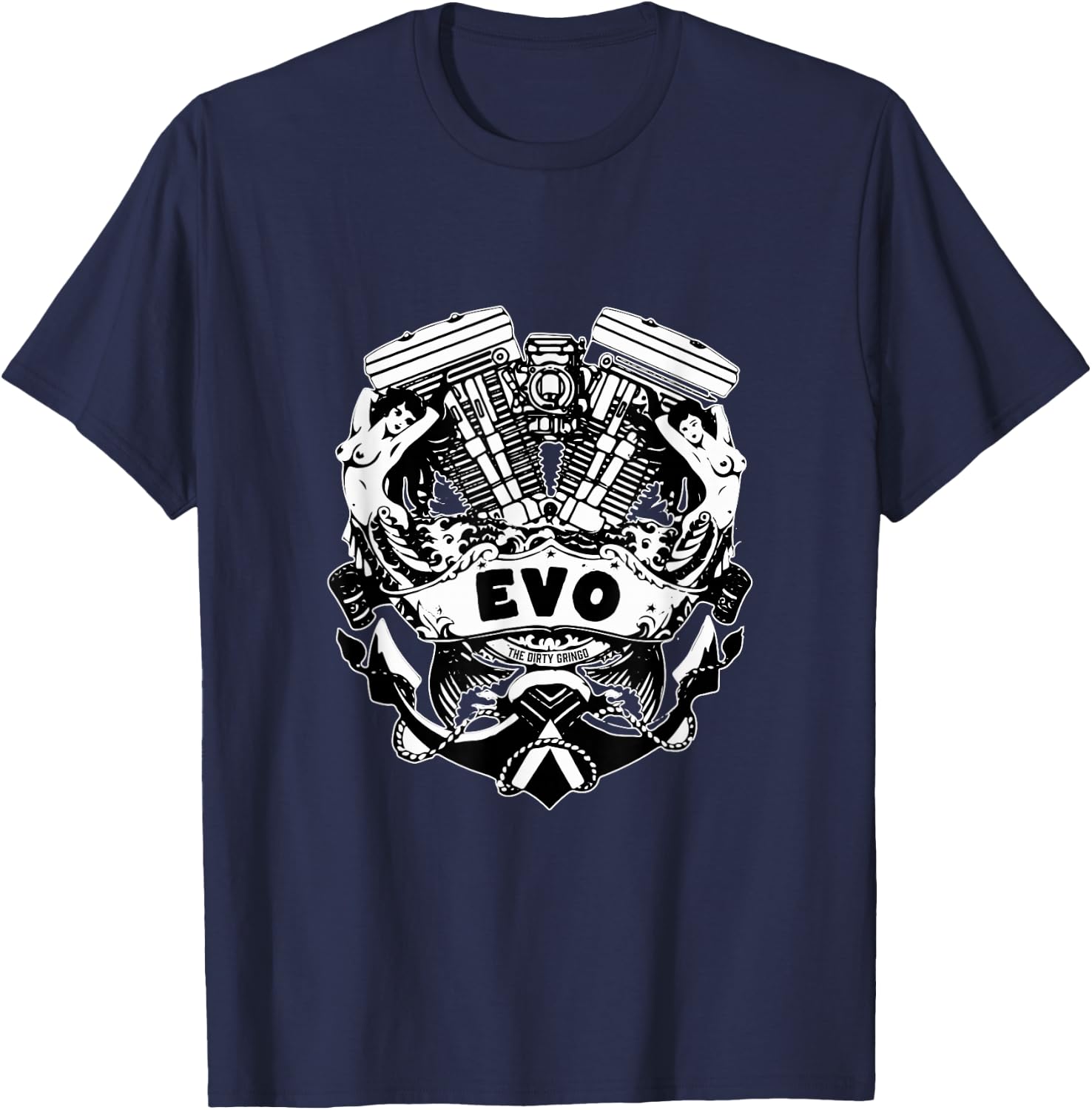 The Dirty Gringo Evo Motorcycle Evolution VTwin Flash Tattoo T-Shirt - T-Shirt | Navy