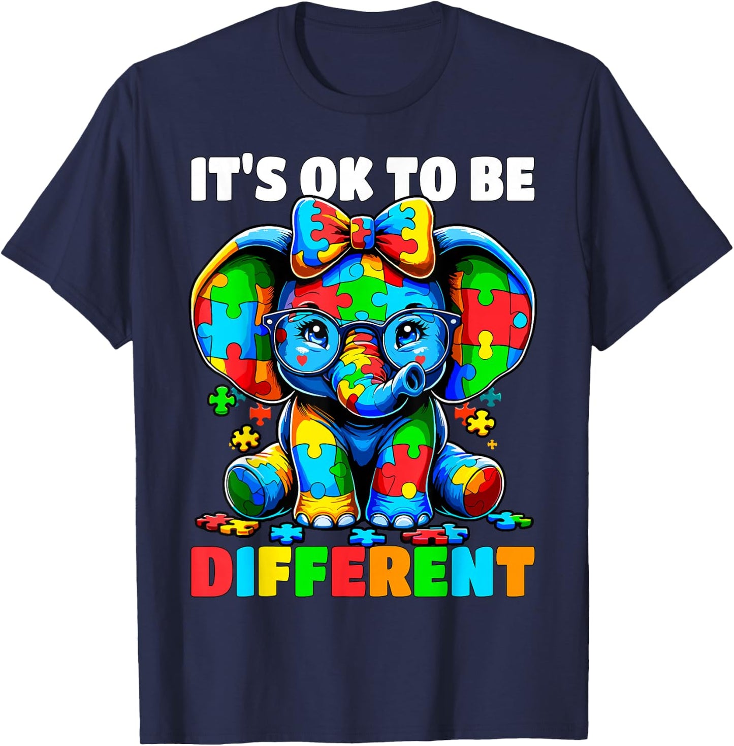 Autism Awareness It's ok to be Different Elephant T-Shirt - T-Shirt | Navy