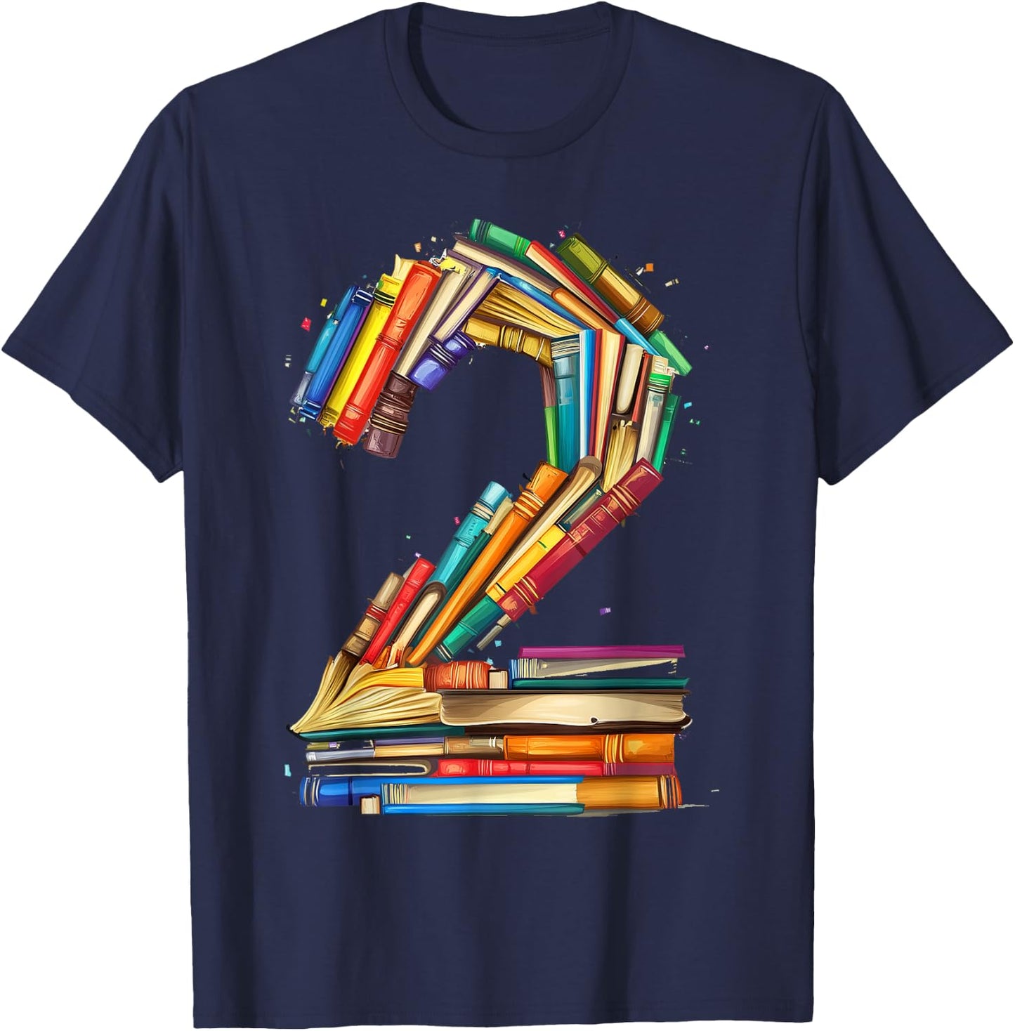 Toddler 2nd Birthday Books Themed 2 Year Old Boys Kids Girls T-Shirt - T-Shirt | Navy