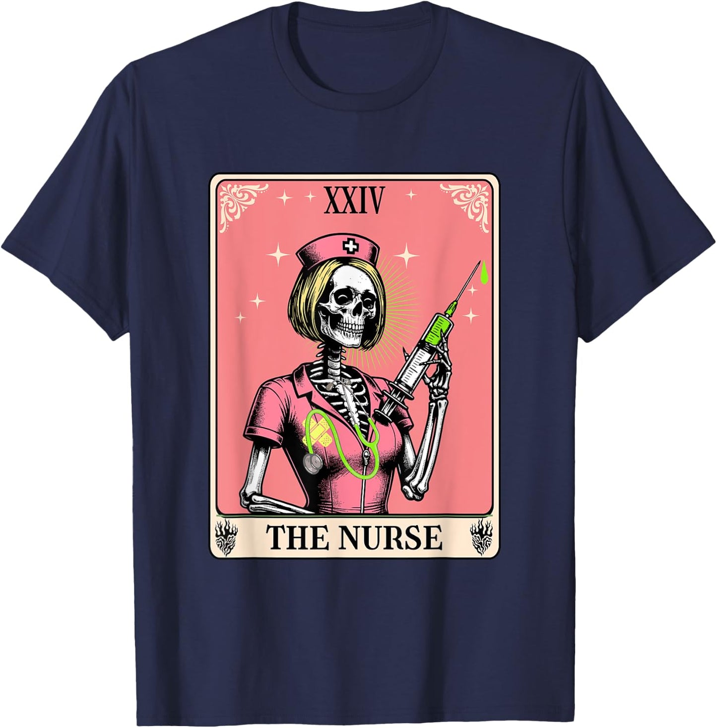 The Nurse Tarot Card Whimsy Goth Skeleton Girl Halloween T-Shirt - T-Shirt | Navy