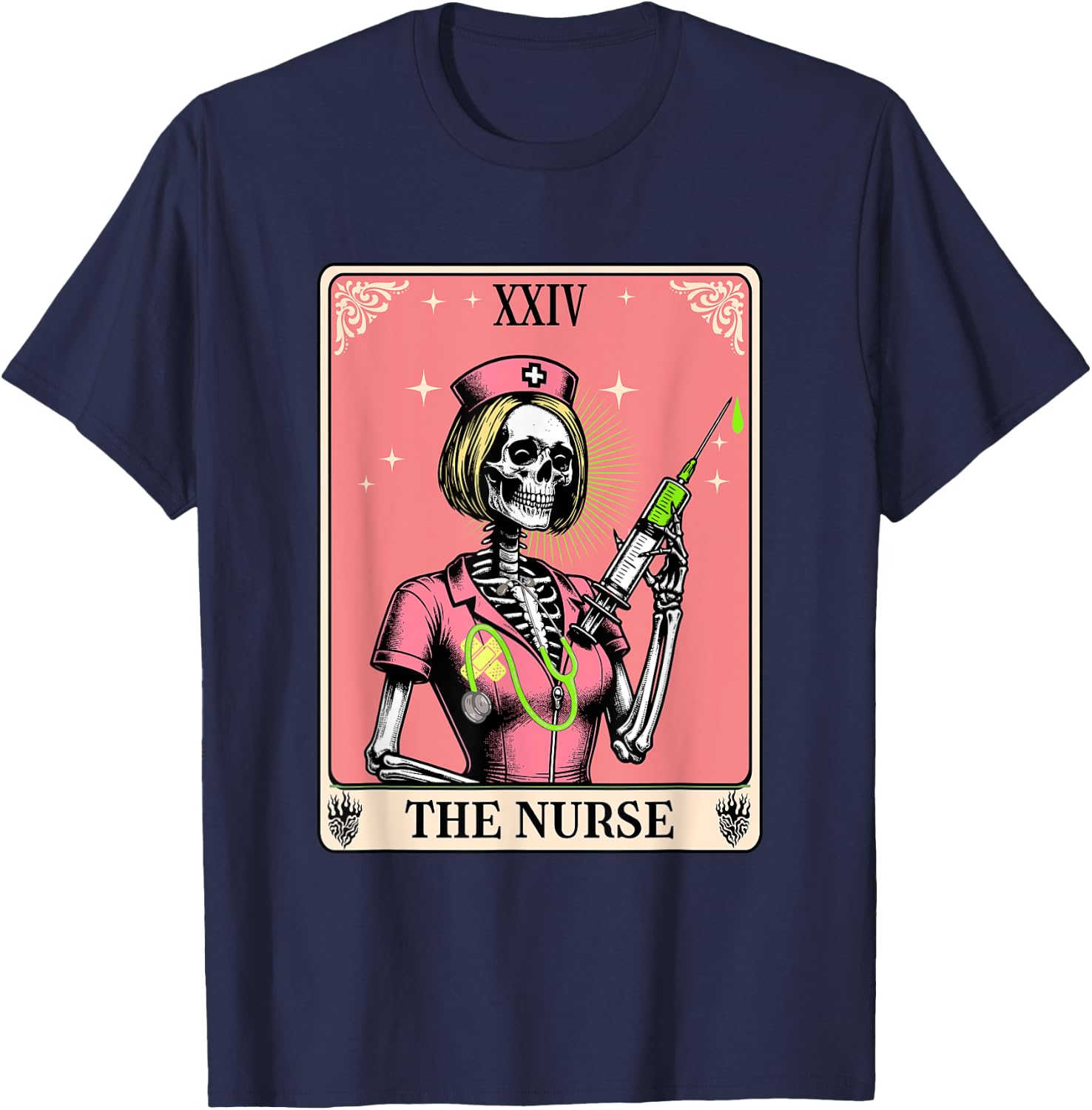 The Nurse Tarot Card Whimsy Goth Skeleton Girl Halloween T-Shirt - T-Shirt | Navy