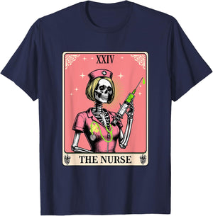 The Nurse Tarot Card Whimsy Goth Skeleton Girl Halloween T-Shirt - T-Shirt | Navy