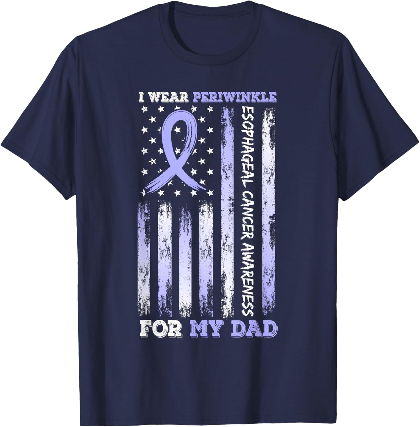I Wear Periwinkle For My Dad USA Flag Ribbon Esophageal T-Shirt - T-Shirt | Navy