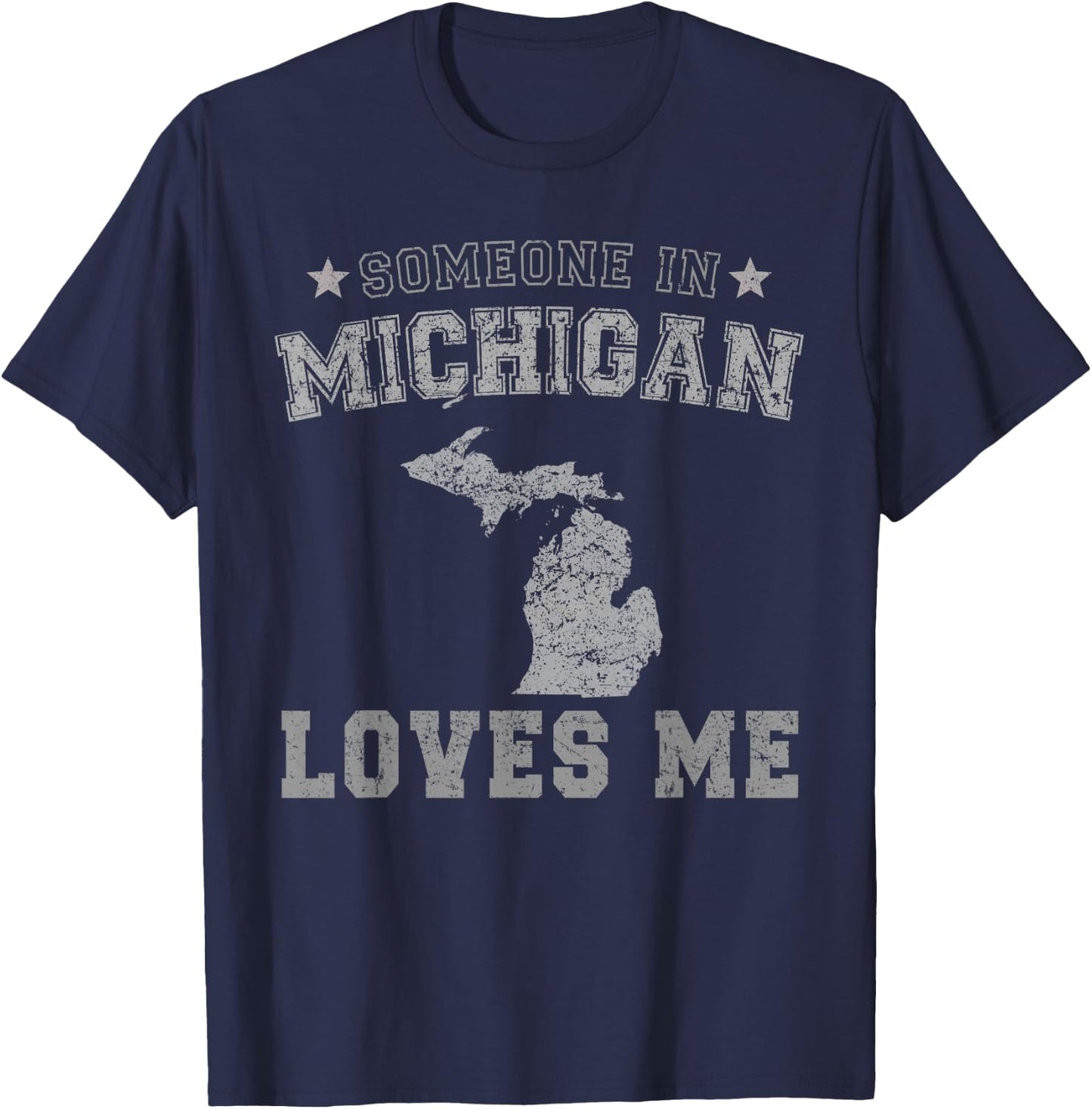 Someone In Michigan Loves Me Heart Vintage State T-Shirt - T-Shirt | Navy