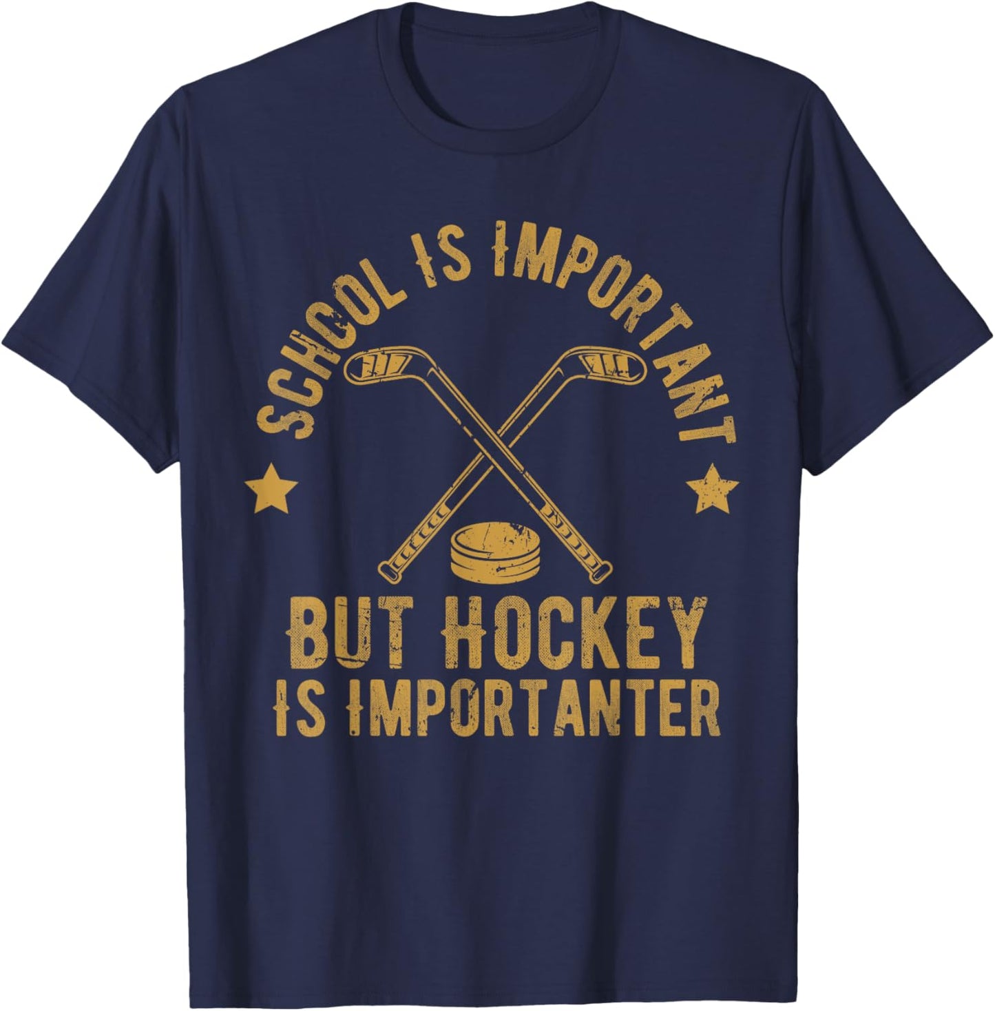 Funny Hockey School Is Important But Hockey is Importanter T-Shirt - T-Shirt | Navy