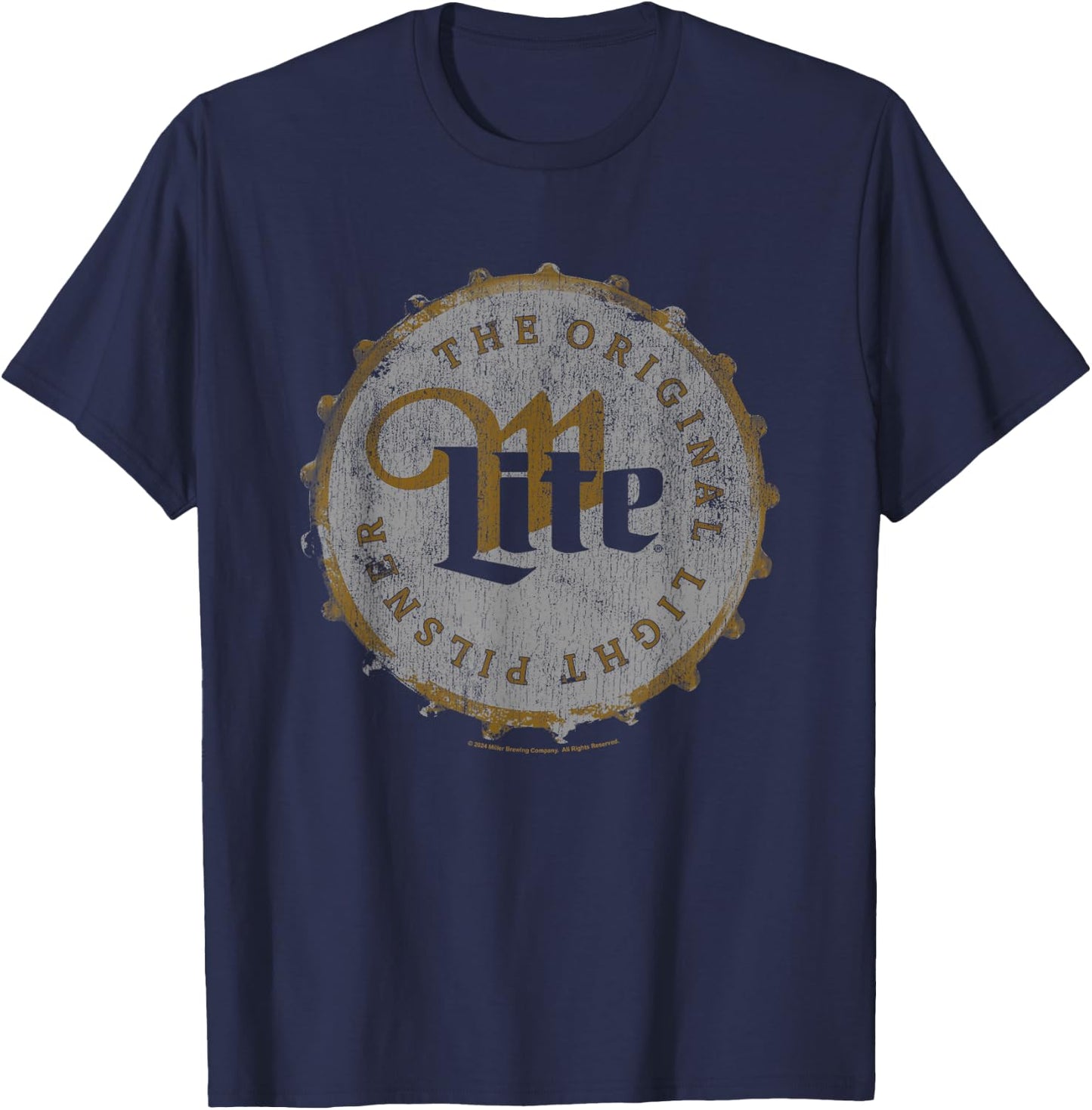 Miller Lite The Original Light Pilsner Bottle Cap Vintage T-Shirt - T-Shirt | Navy