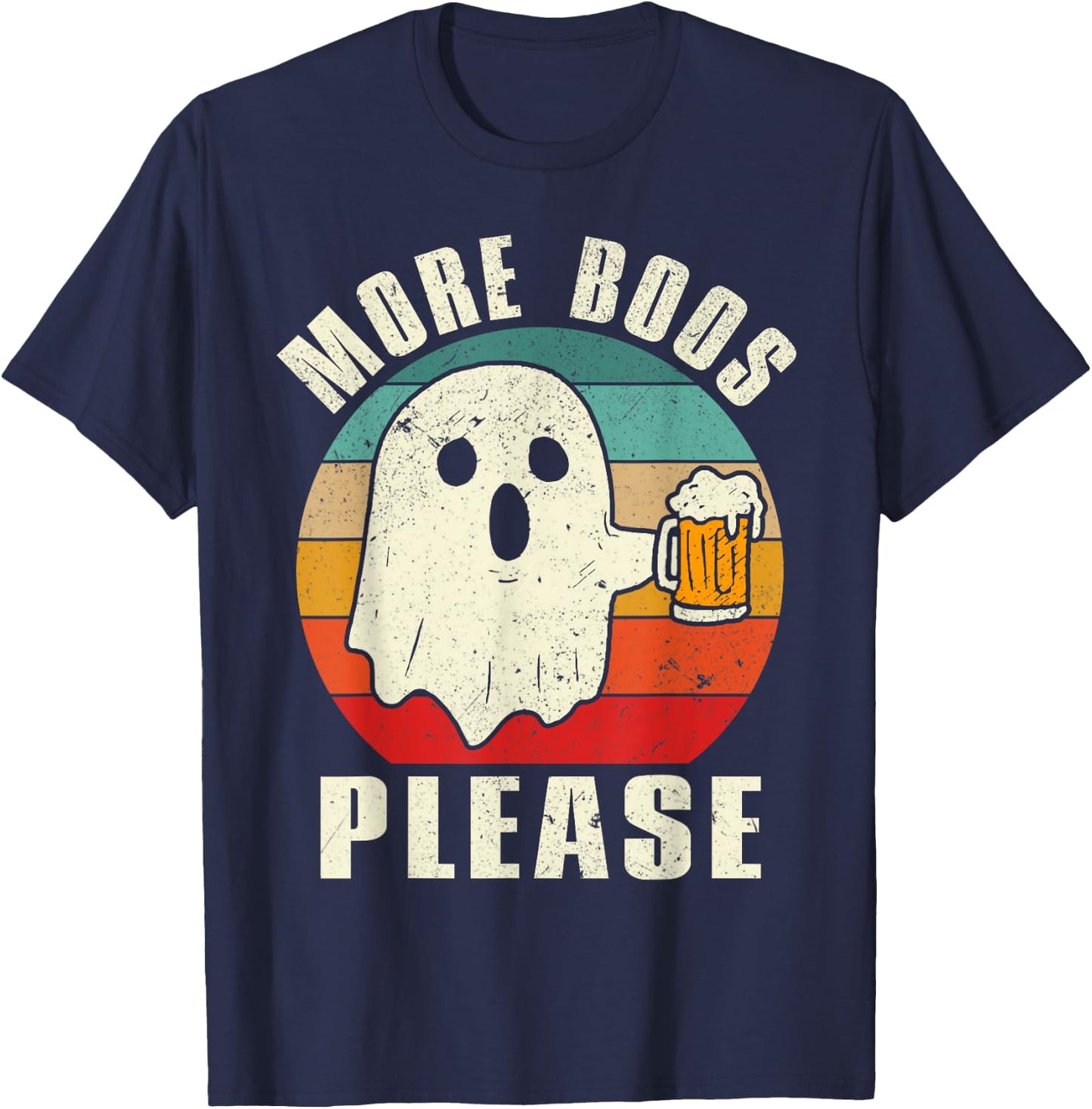 Retro More Boos Please Ghost Beer Halloween Drinking Costume T-Shirt - T-Shirt | Navy