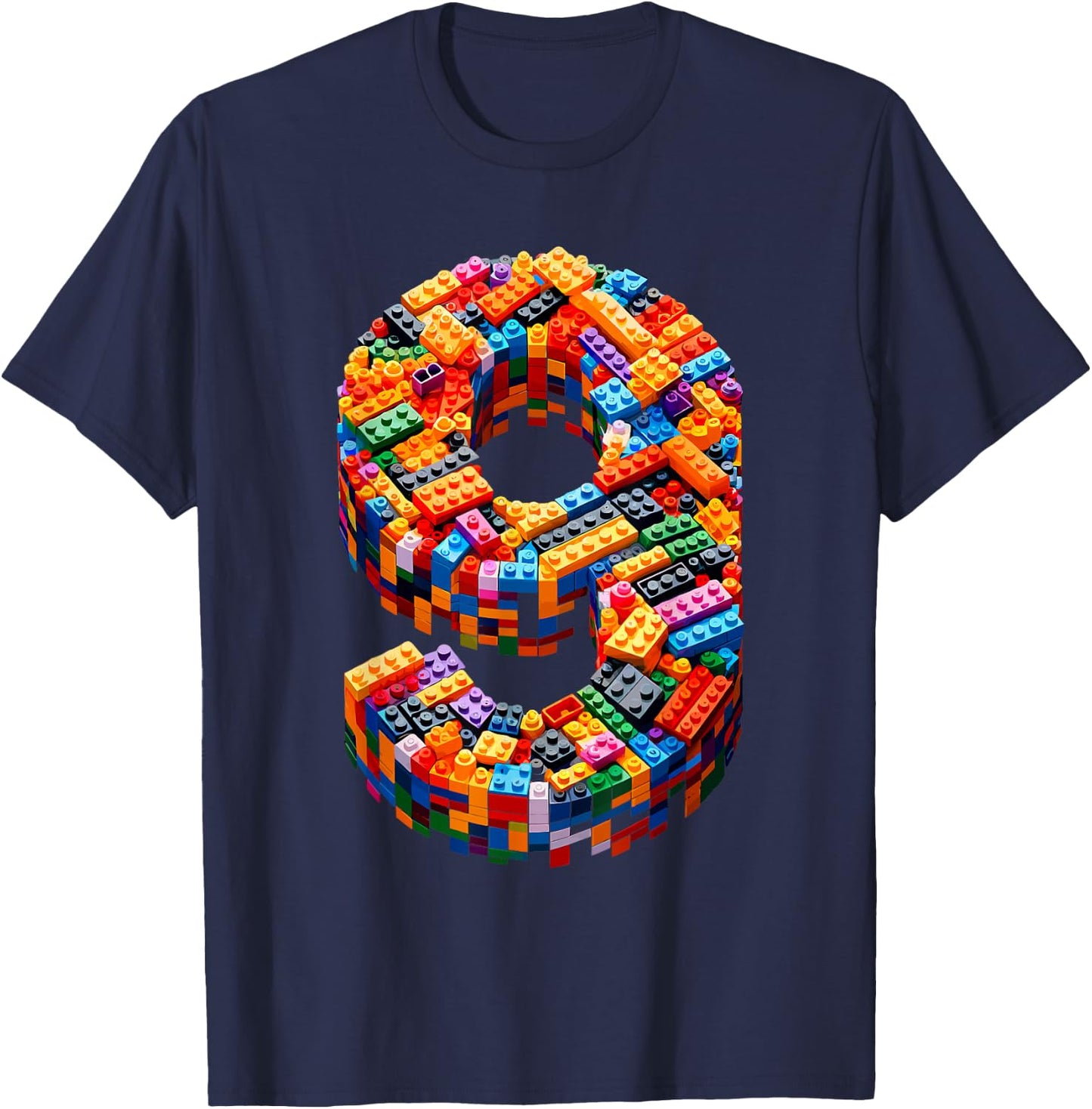 9 Year Old Blocks Building Master Builder 9th Birthday Boy T-Shirt - T-Shirt | Navy