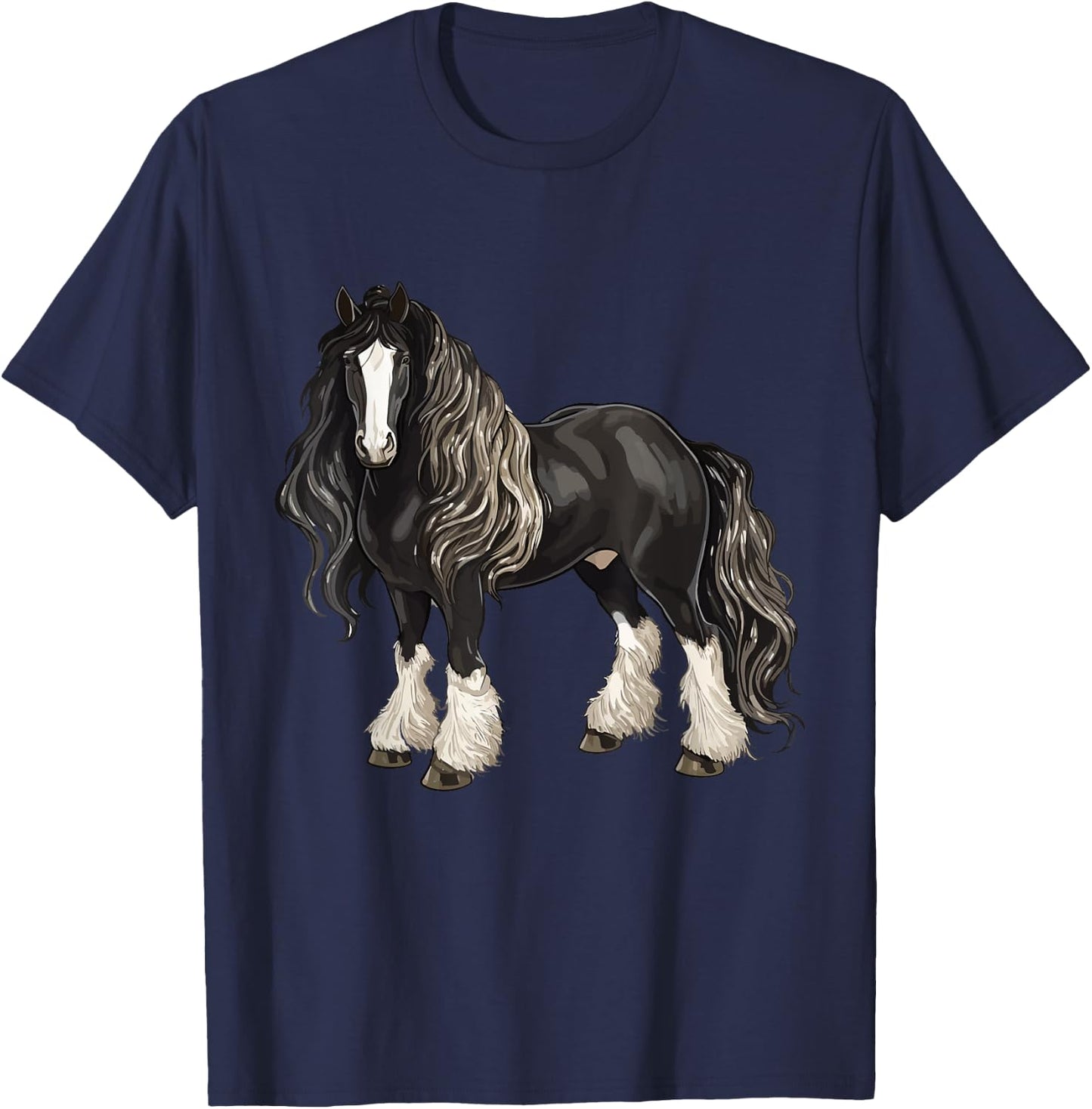 Black Gypsy Vanner Horse Lover Riding Equestrian T-Shirt - T-Shirt | Navy
