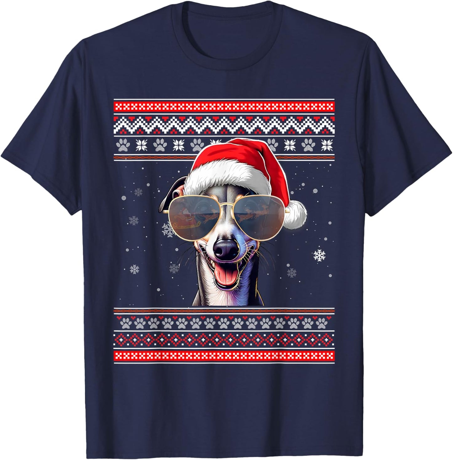 Ugly Sweater X-mas Santa Italian Greyhound Dog Christmas T-Shirt - T-Shirt | Navy