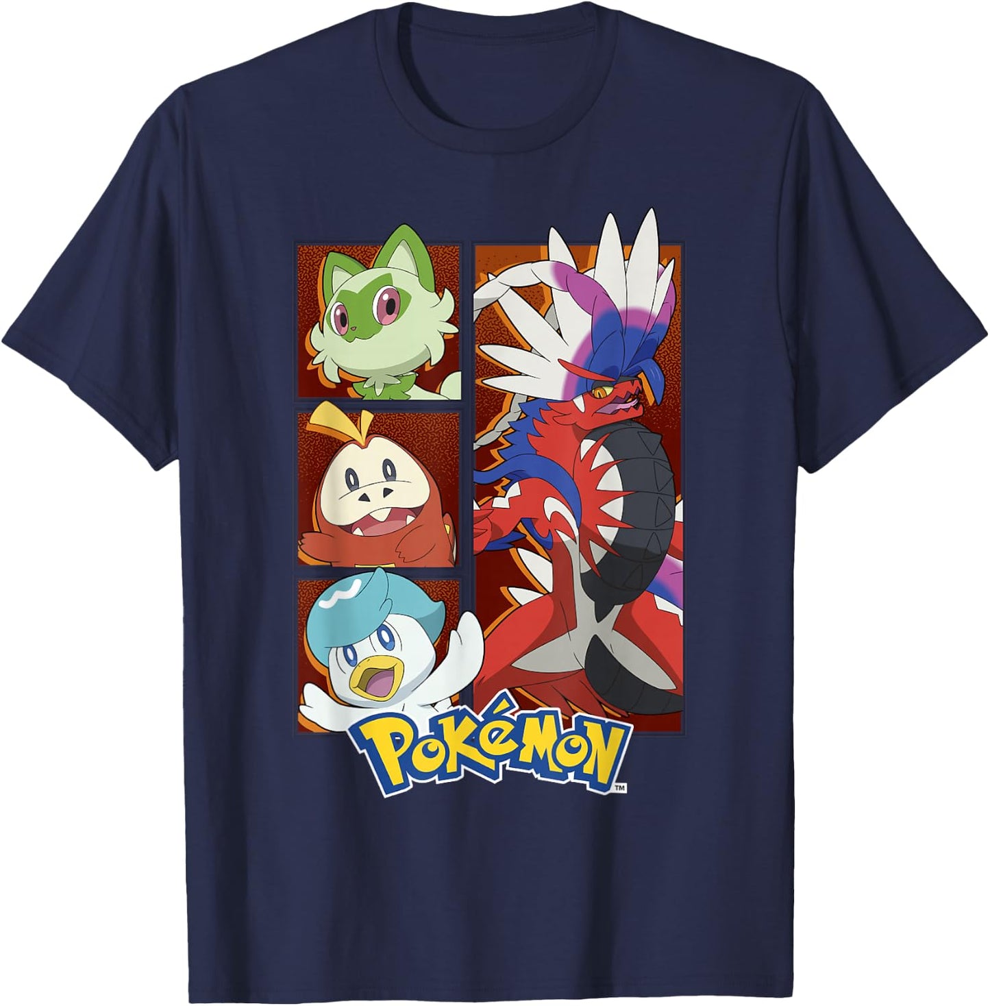 Pokémon Koraidon & Paldea Starters Boxed Up Portraits T-Shirt - T-Shirt | Navy
