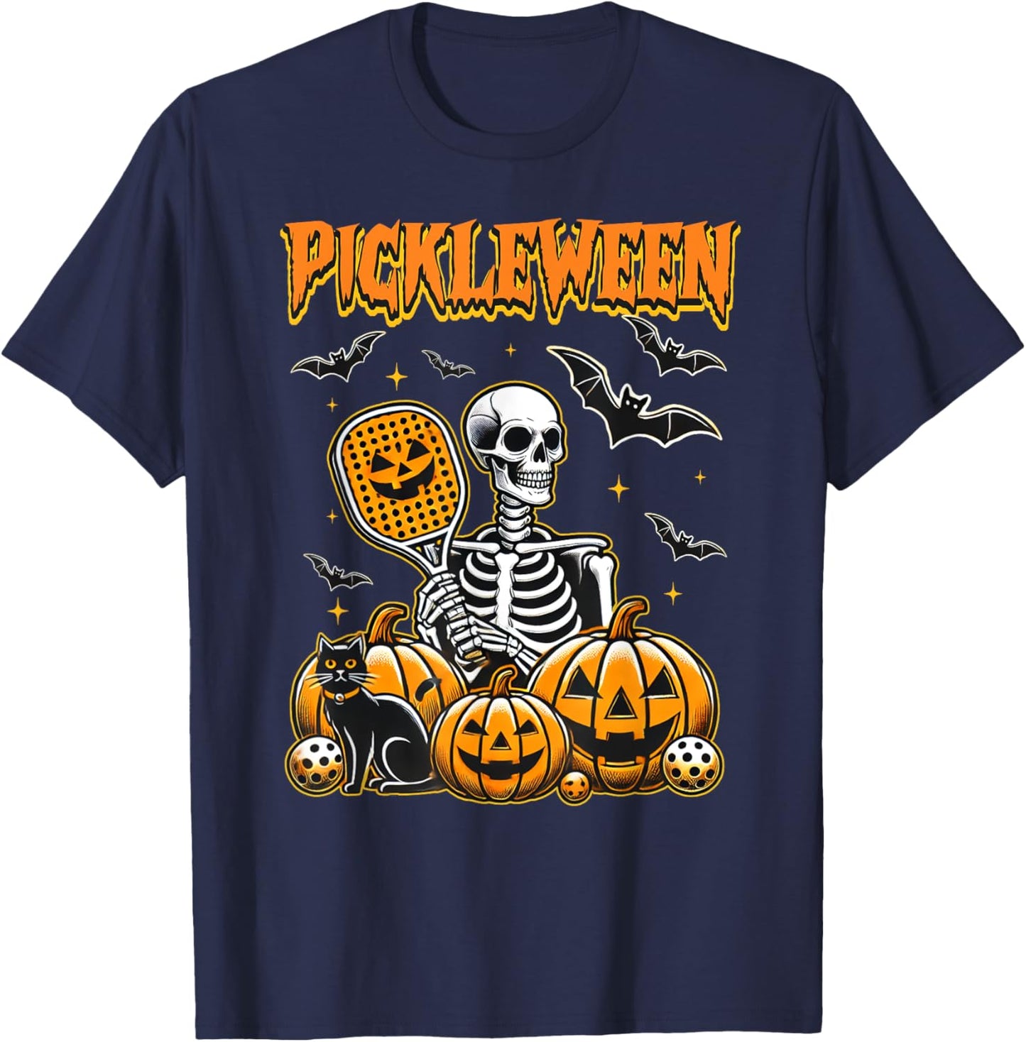 Pickleween Halloween Scary Sekeleton Pickleball Players T-Shirt - T-Shirt | Navy